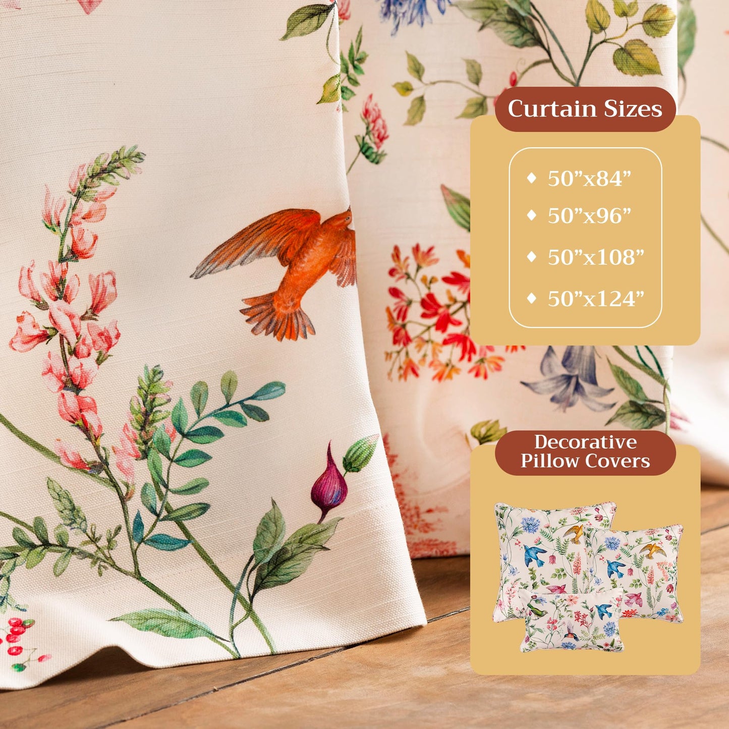 Maison d' Hermine Curtains for Living Room 100% Cotton 96 inch Length One Panel Light Filtering Curtains for Windows with Rod and Loop Pockets Spring Summer (Neo Ipomee - Multi, 50" W x 96" L)
