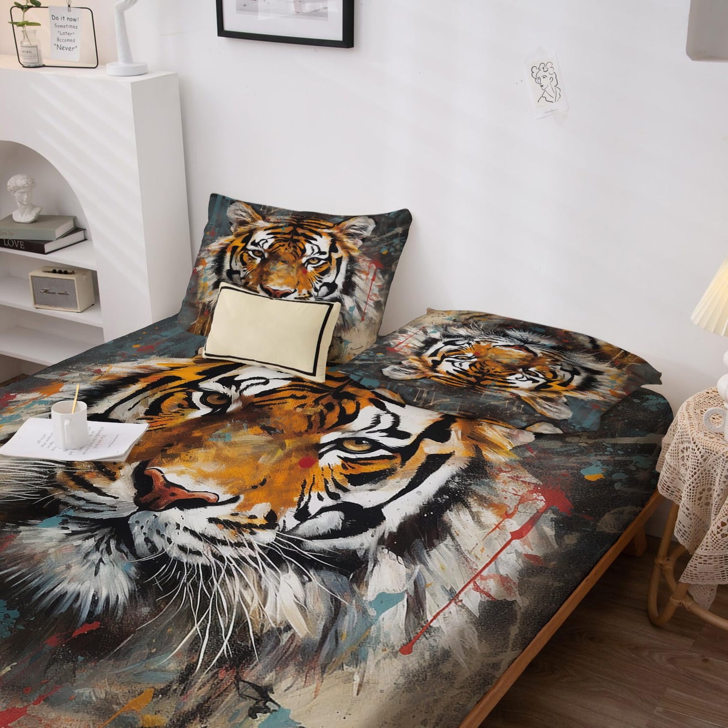 THYUNQ Tiger Sheets Queen Size Bed, Art Animal Pattern Sheet Set & Bedroom Decor - 16 Inch Deep Pocket, Super Soft Microfiber Bedding Sheets & Pillowcases 4 Piece