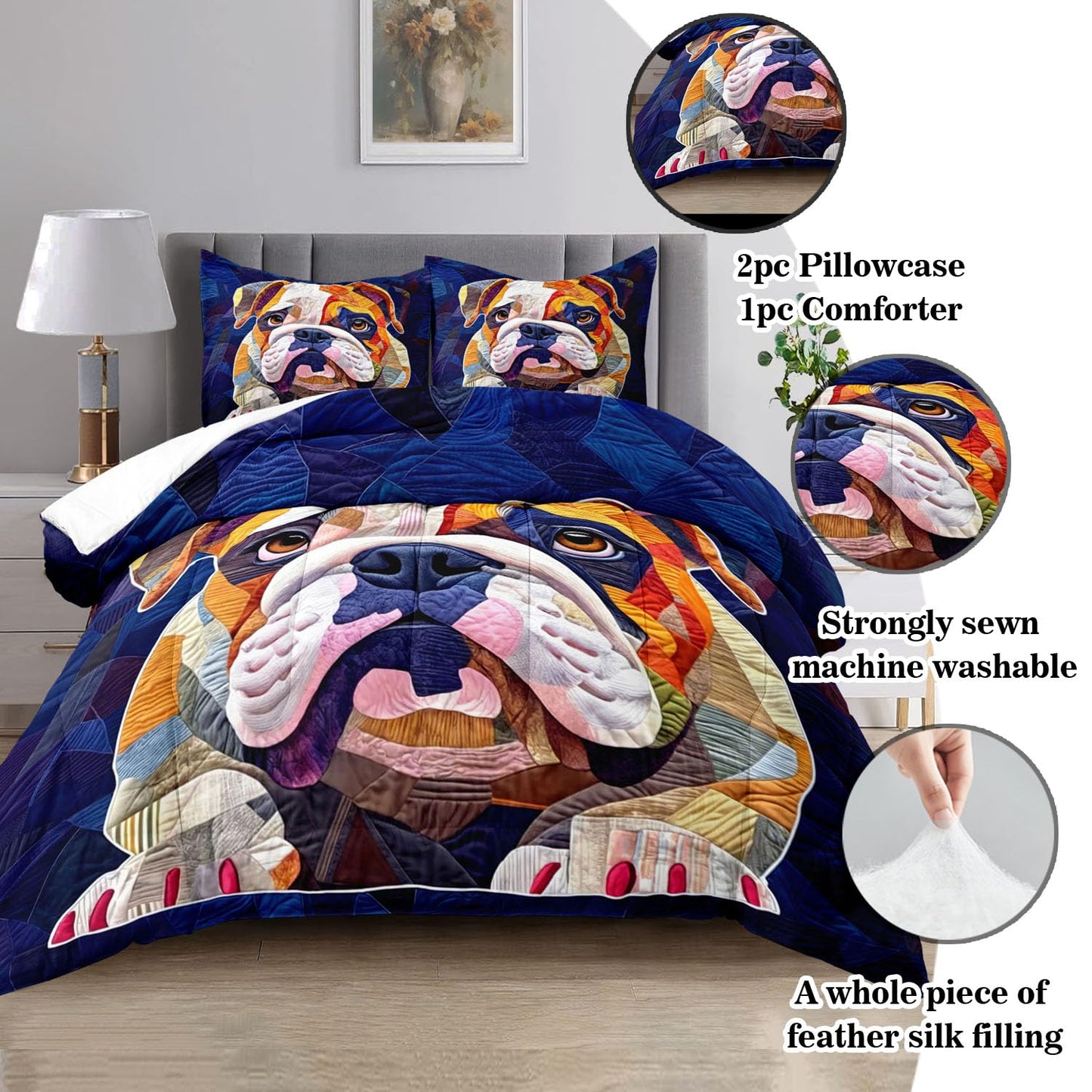 Raphus cucullatus Dog Print Comforter Set,Cartoon Dog Bedding Puppy Comforter Set Twin,Animal Print Twin Size Blue Bedding,Puppy Quilt Animal Print Home Decor