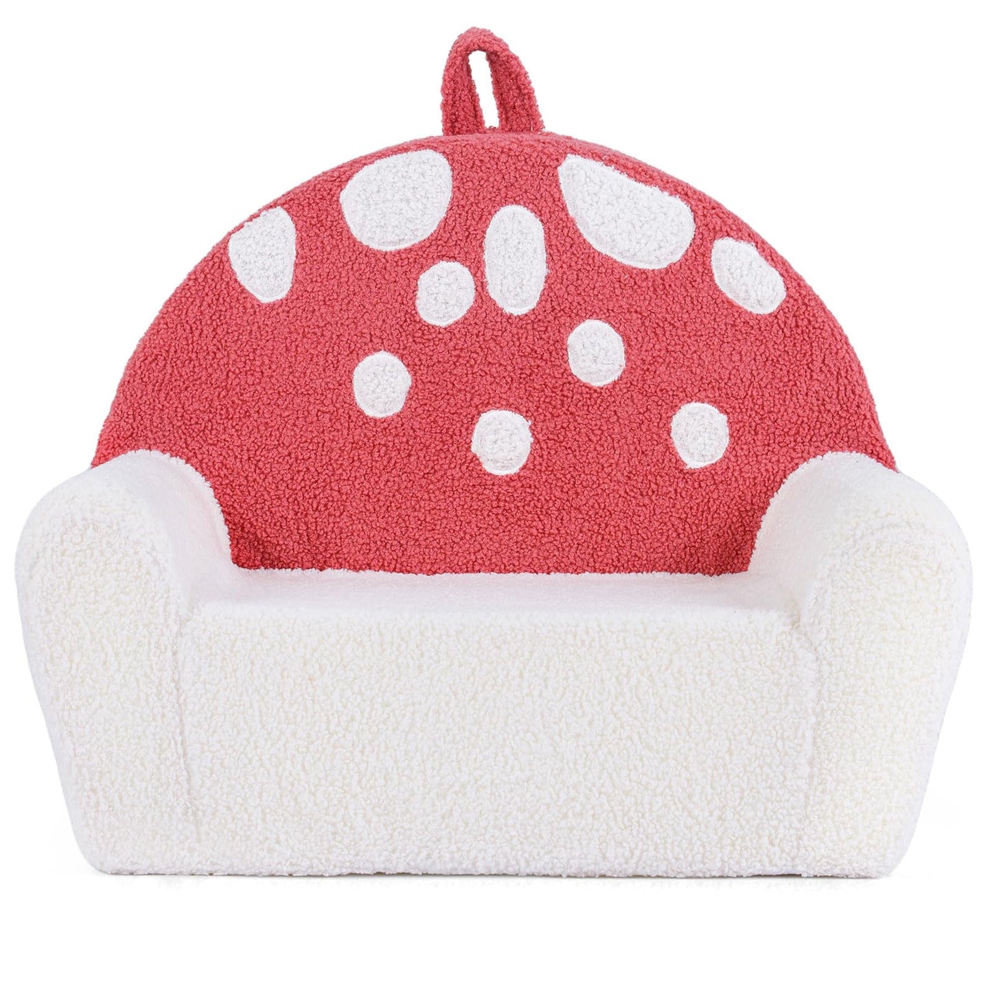 Costzon Kids Couch, Comfy Toddler Soft Sofa Chair with Fleece Fabric Cover, Kids Furniture for Playroom, Children Reading Armchair for Boys & Girls Gifts Aged 3+ (Medial,Red Mushroom)