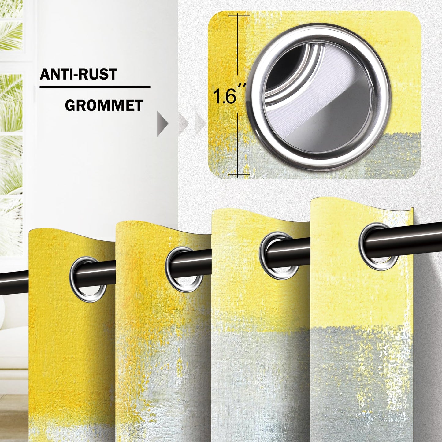 YUVVLFY Yellow Grey Abstract Geometric Curtains – 100% Blackout Grommet Drapes, Thermal Insulated Window Panels for Bedroom, Living Room, Kids Room, 42 x 45 Inch
