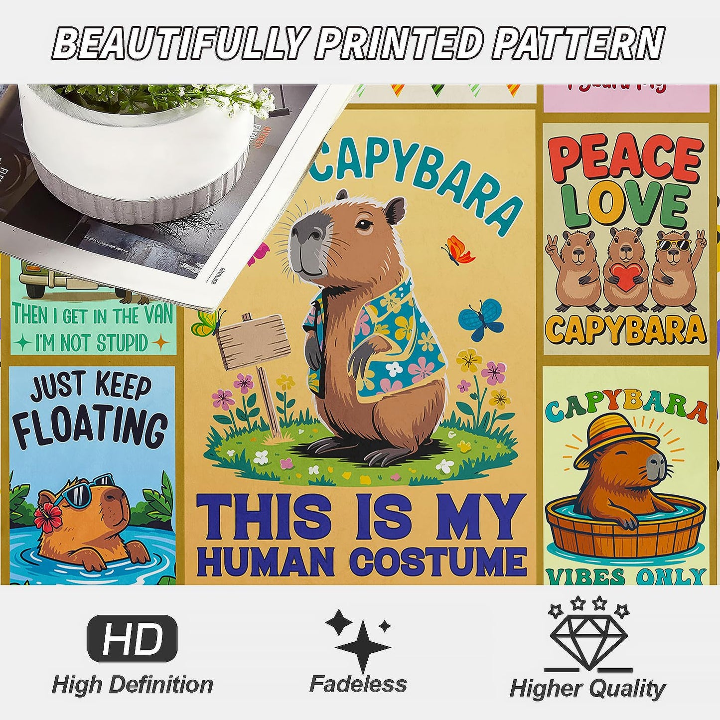 XSMEI Capybara Throw Blanket, Funny Quotes Cartoon Design, Soft Cozy Fleece Blanket for Couch Bed, 40 x 50 Inches