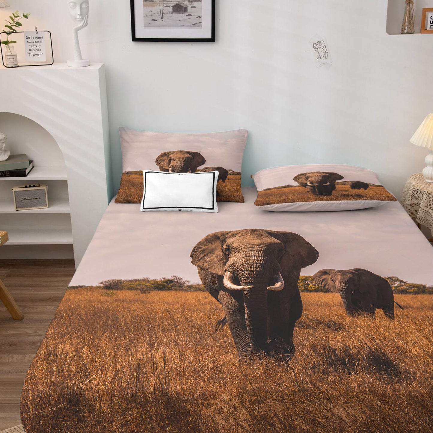 THYUNQ Elephant Sheets Full Size Bed, 3D Animal Pattern Bedding Sheets & Pillowcases - 16 Inch Deep Pocket, Super Soft Microfiber Printed Sheet Set 4 Piece