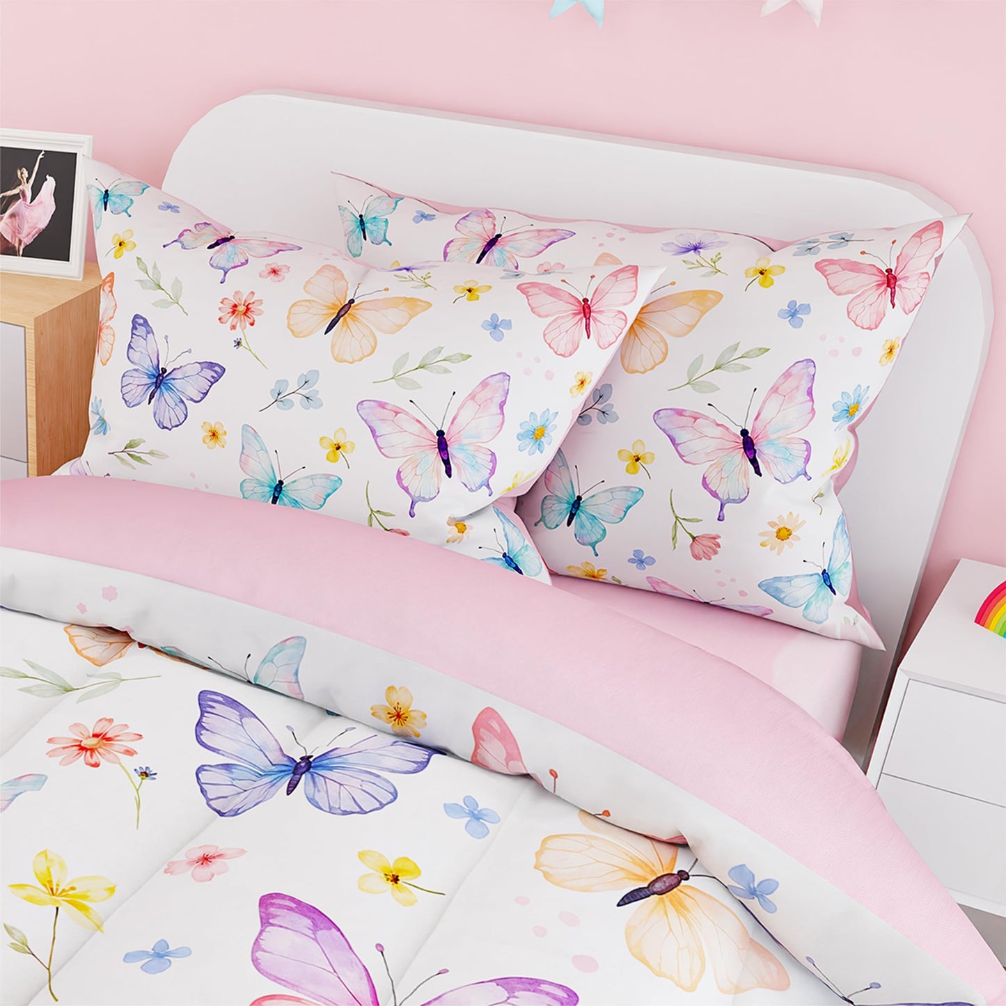 SANDJEST Butterfly Duvet Cover Sets Full Size for Kids Girls, Incude 1 Polyester Comforter Cover 80x90 Inches and 2 Pillowcases 20x26 Inches, Comforter Not Included, Gift for Christmas Birthday