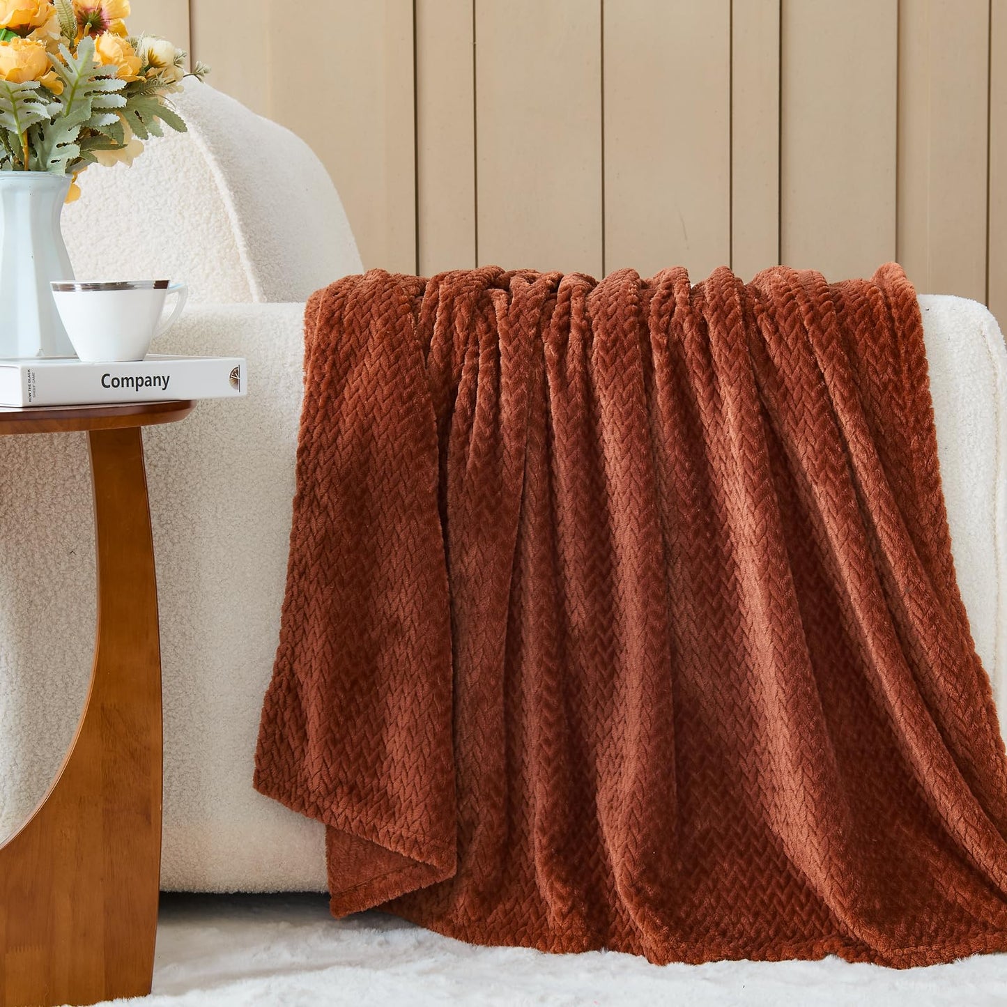 NEWCOSPLAY Super Soft Throw Blanket Coffee Premium Silky Flannel Fleece Leaves Pattern Lightweight Bed Blanket All Season Use (Coffee, Throw(50"x60"))