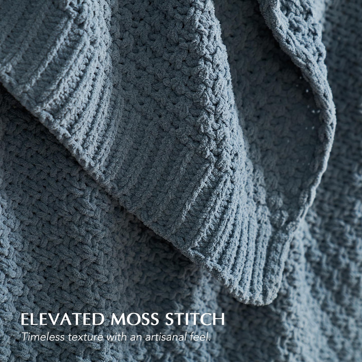 EVERGRACEHOME Chunky Chenille Knit Throw Blanket for Couch, Soft Luxurious Moss Stitch Blankets for Bed, Cozy Decorative Farmhouse Knitted Throws for Sofa, Stormy Blue, 50" x 60"