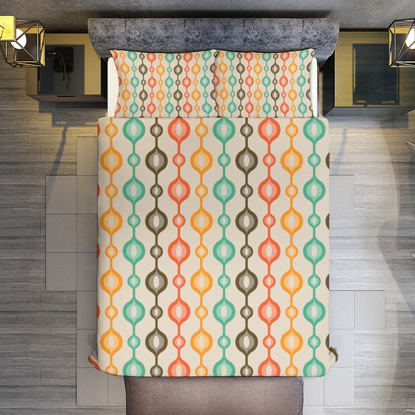 Modern Mid Century Duvet Cover Retro Atomic Bedding Set, Rainbow Grid Comforter Cover Vintage Fifties 1950s Bed Set, Abstract Art Bedding 3 Piece (1 Duvet Cover 86"x70" + 2 Pillow Sham 20"x30")