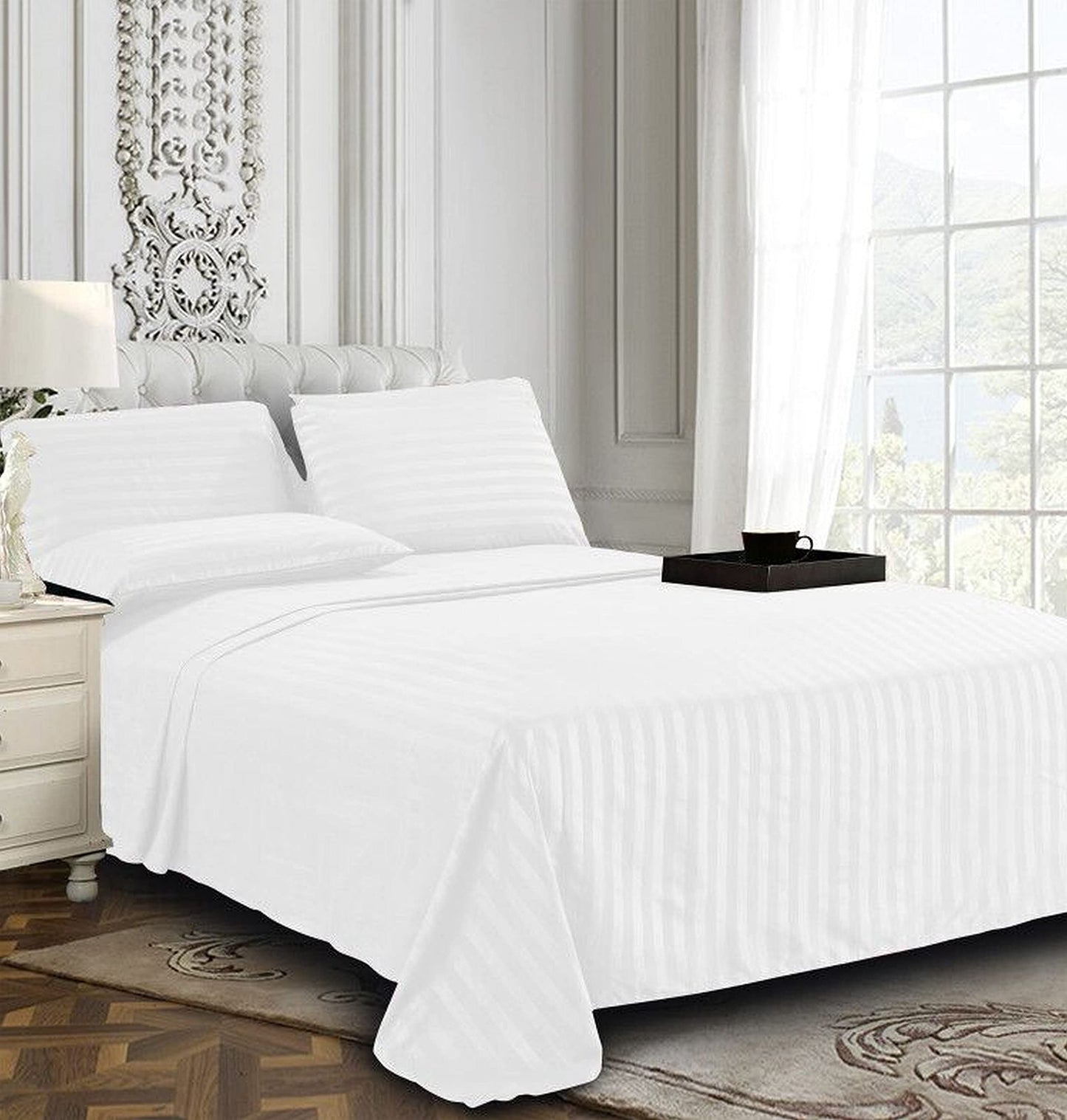Elegant Comfort Best, Softest, Coziest 6-Piece Sheet Sets! - 1500 Premier Hotel Quality Luxurious Wrinkle Resistant 6-Piece Damask Stripe Bed Sheet Set, California King White