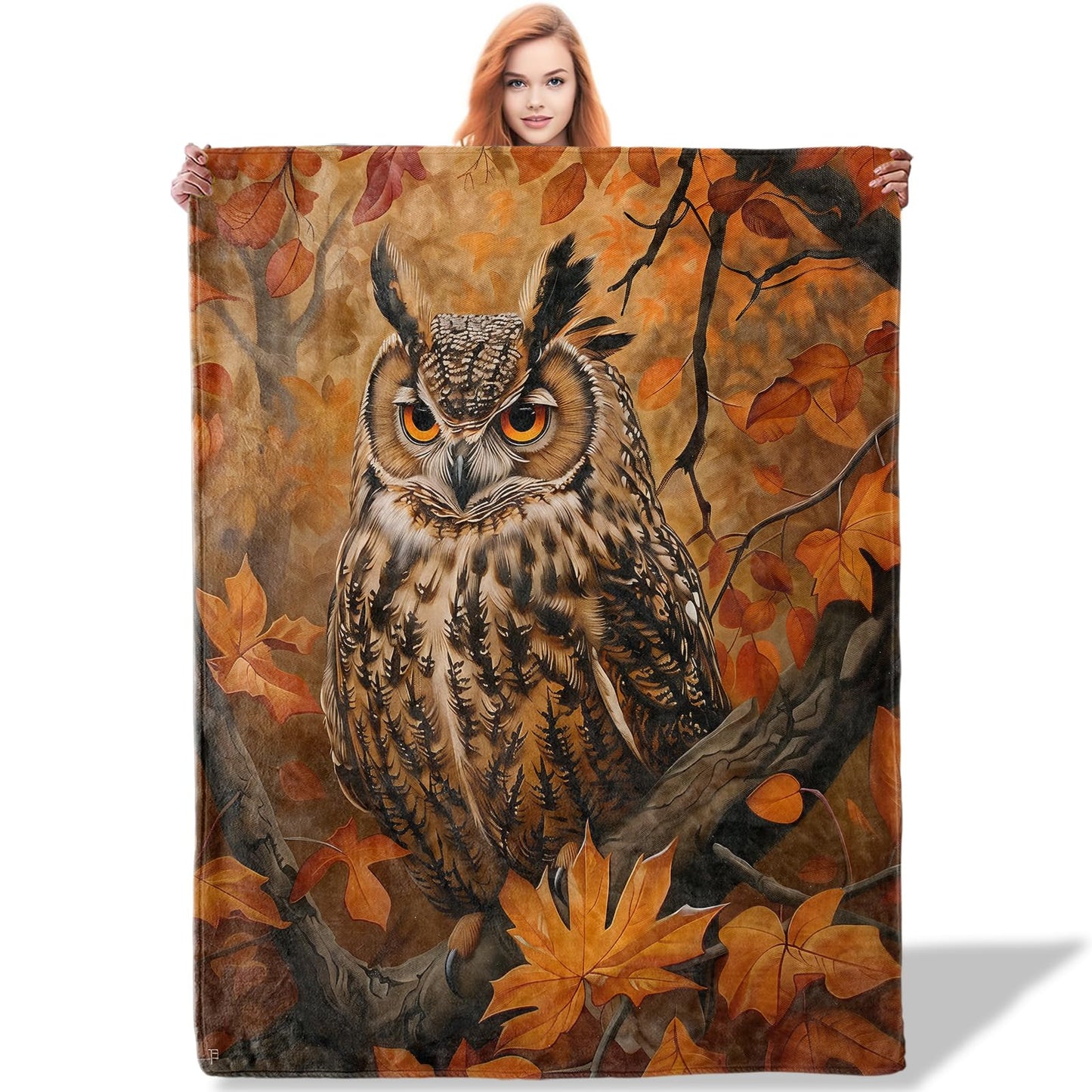 Plistiz Autumn Owl Throw Blanket, 50"x60", Soft Flannel Owl Gifts for Adults and Women, Home Decor