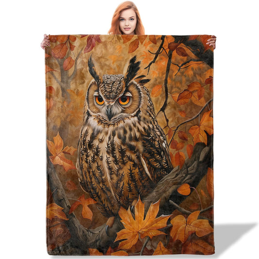 Plistiz Autumn Owl Throw Blanket, 50"x60", Soft Flannel Owl Gifts for Adults and Women, Home Decor
