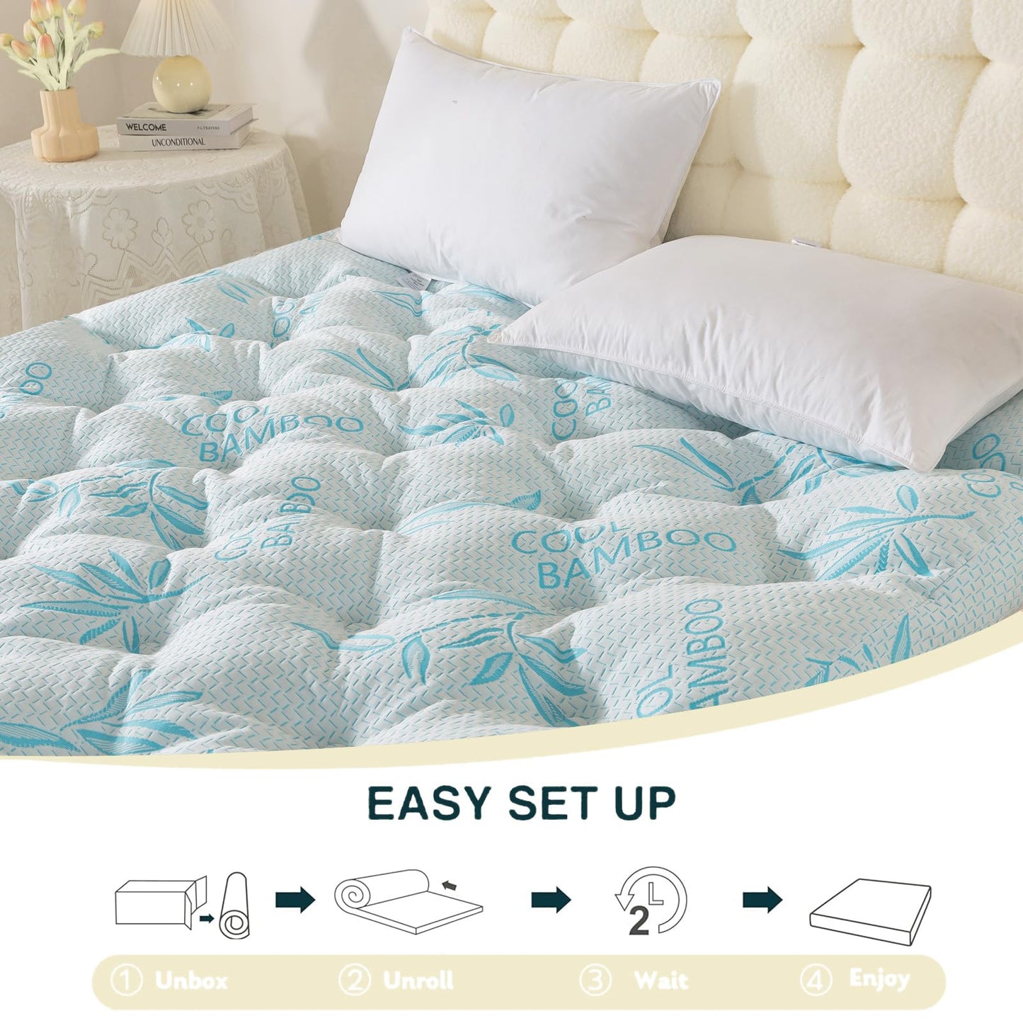 SHOUREN 4-5 Inch Mattress Topper King Size, 2100 GSM Pillow Top