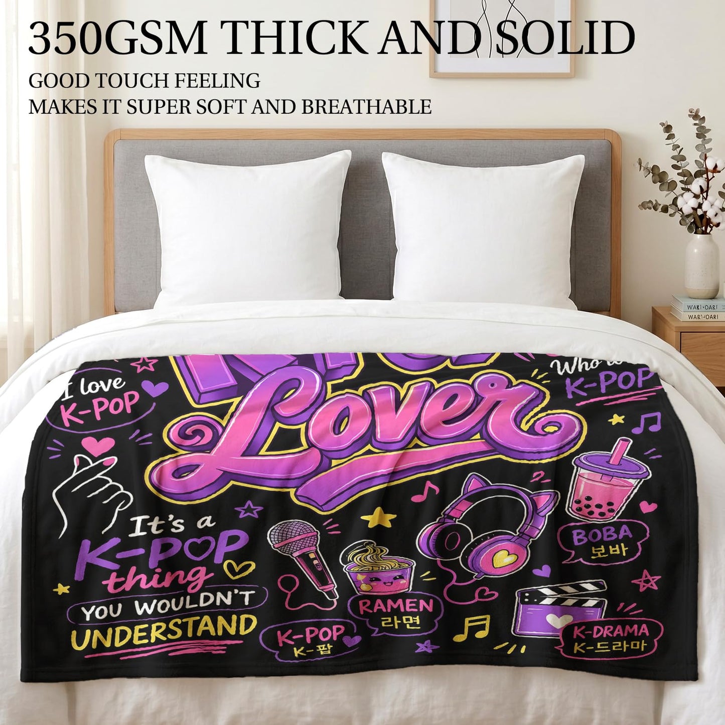 Jekeno Kpop Blanket for Girls Teens Flannel Throw Blanket Cute K pop Lover Gifts Cozy Fleece Blanket Soft Bed Couch Decorative Cover Travel Bedding Kpop Gifts