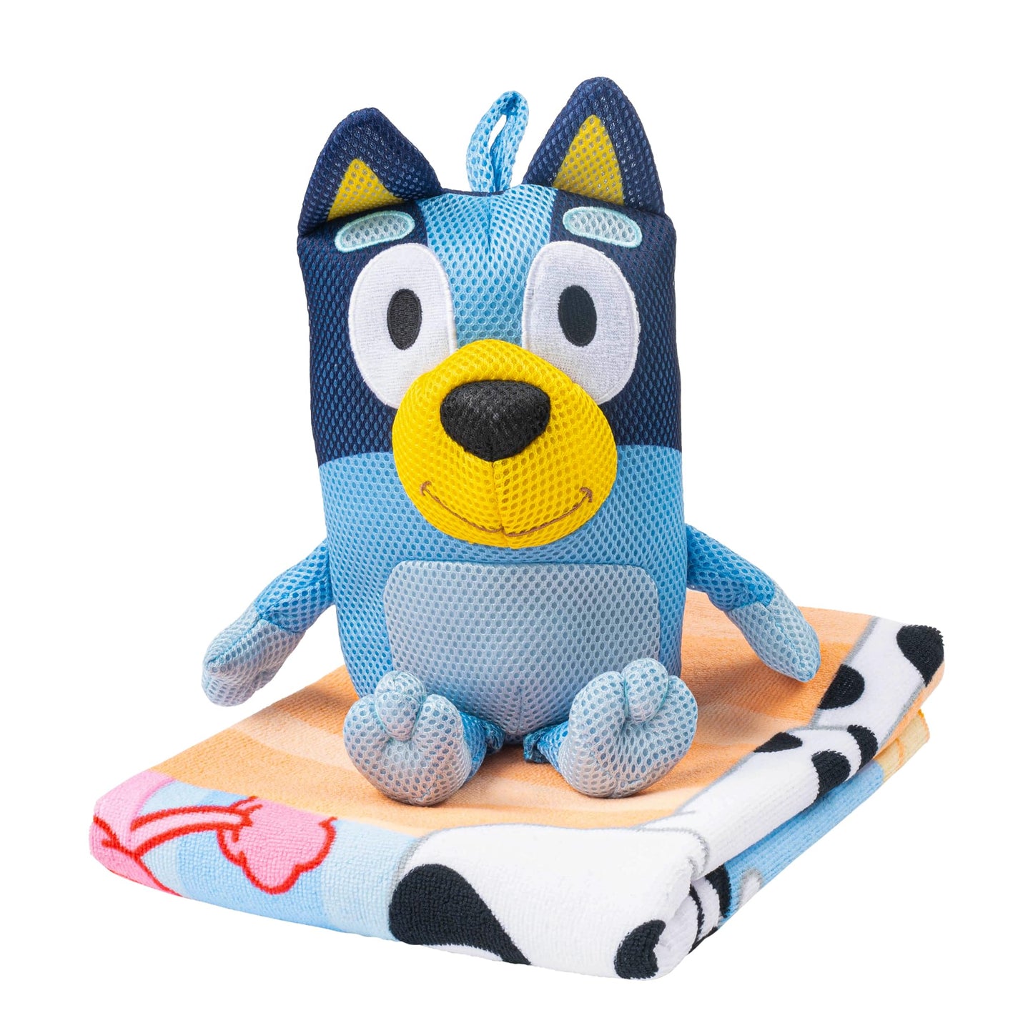 Jay Franco Bluey & Friends Bath Towel & Bath Buddy Set - Kids Bathtub Accessories - Includes 25 x 50 Inch Microfiber Towel & 13 Inch Bluey Water Play Buddy