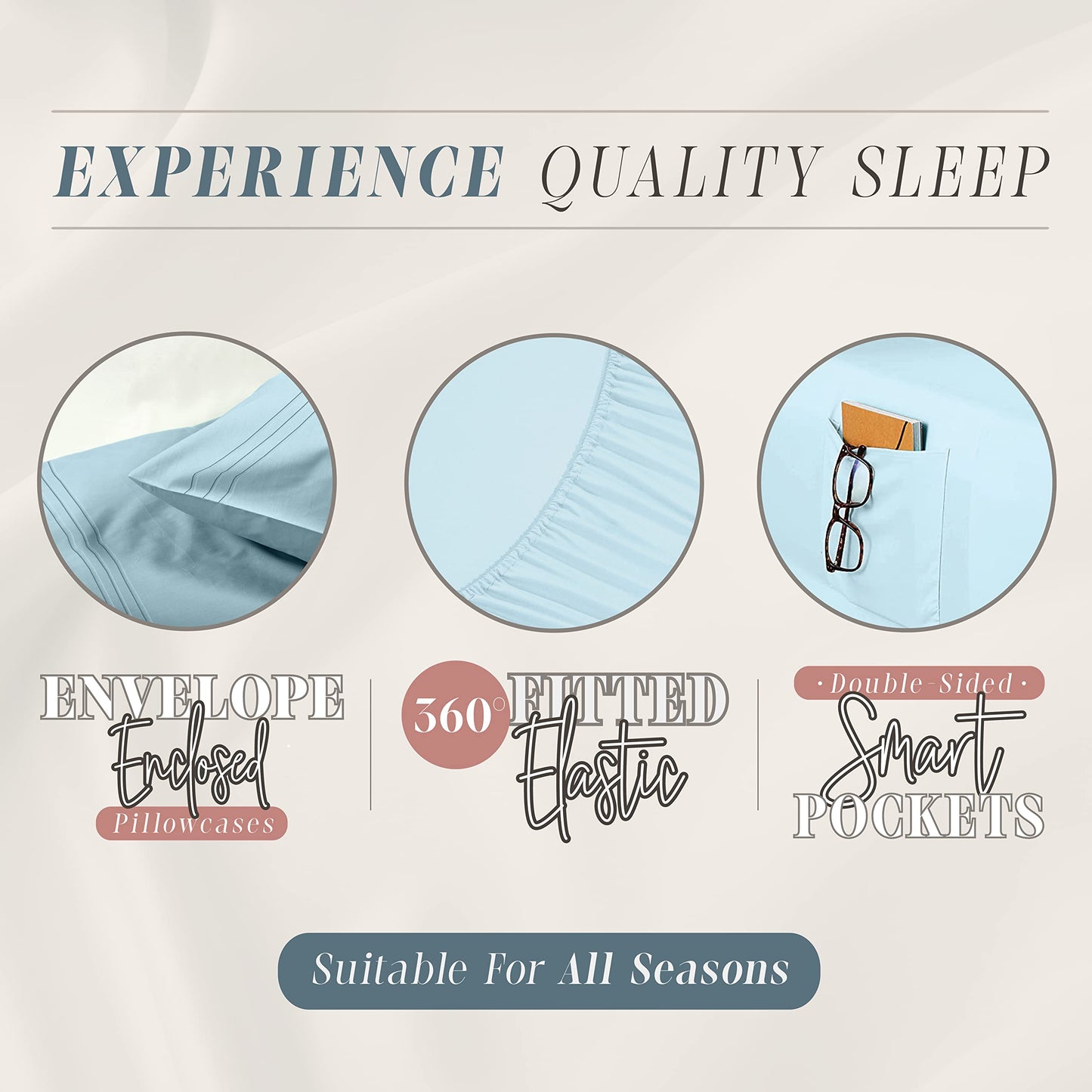 Elegant Comfort 4-Piece King- Smart Sheet Set! Luxury Soft 1500 Premier Hotel Quality Wrinkle and Fade Resistant with Side Storage Pockets on Fitted Sheet, King, Aqua Blue