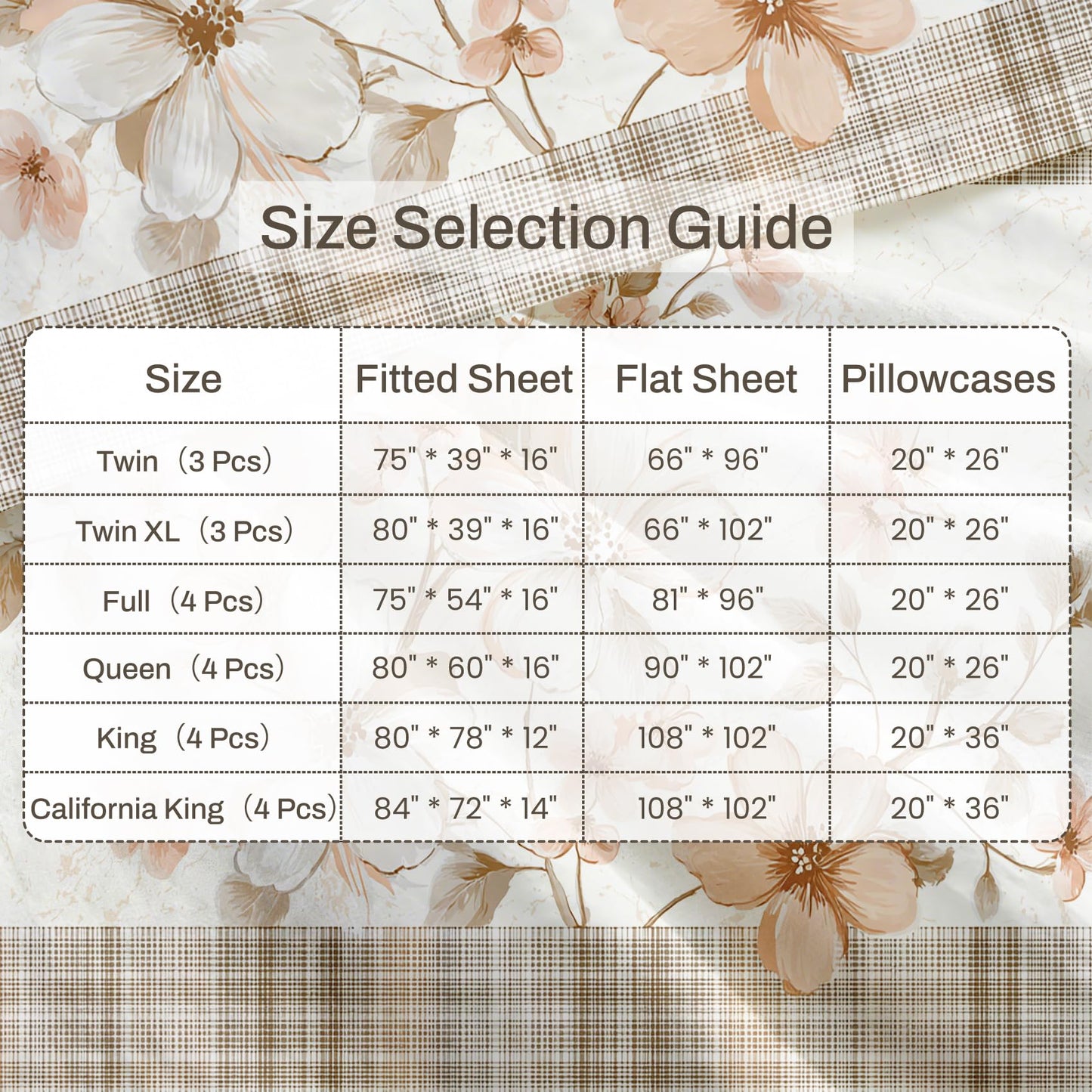 Plaid and Floral King Sheet Set Farmhouse Flat Fitted Sheet Sets