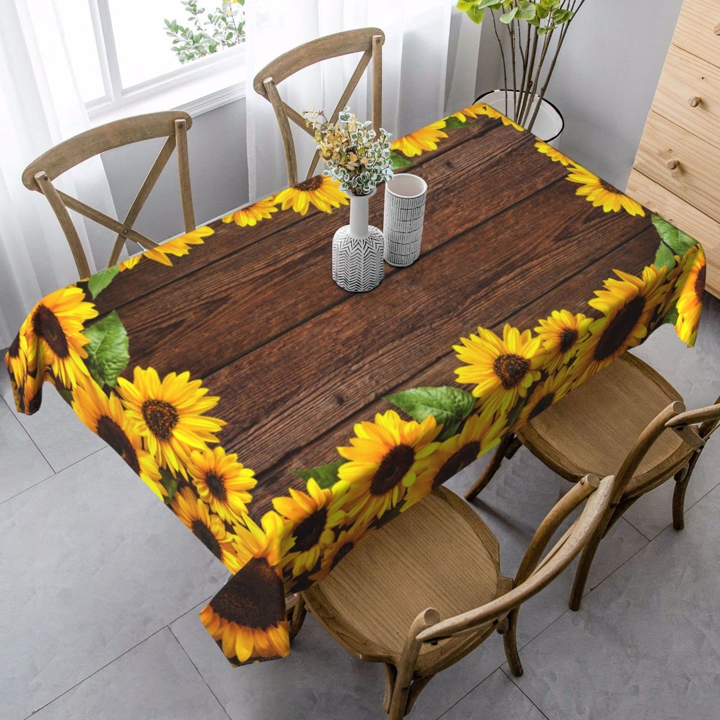 Worltoldb Sunflower Tablecloths Polyester Table Cloth for Kitchen Dinning Table Washable Table Cover for Parties Wedding Picnic Farmhouse