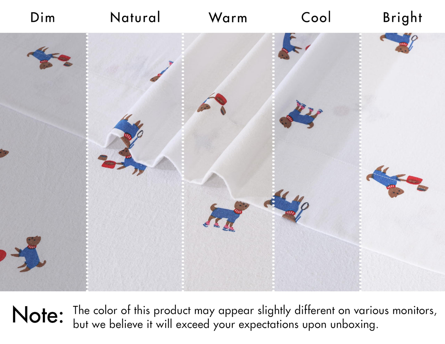 RUVANTI Flannel Sheets Queen Size - 100% Cotton Double Brushed Bed Sheets, Deep Pockets 16 Inches Queen Sheet Set, All Seasons Breathable & Extra Soft - Warm & Cozy, 4 Piece, Puppy Playoff