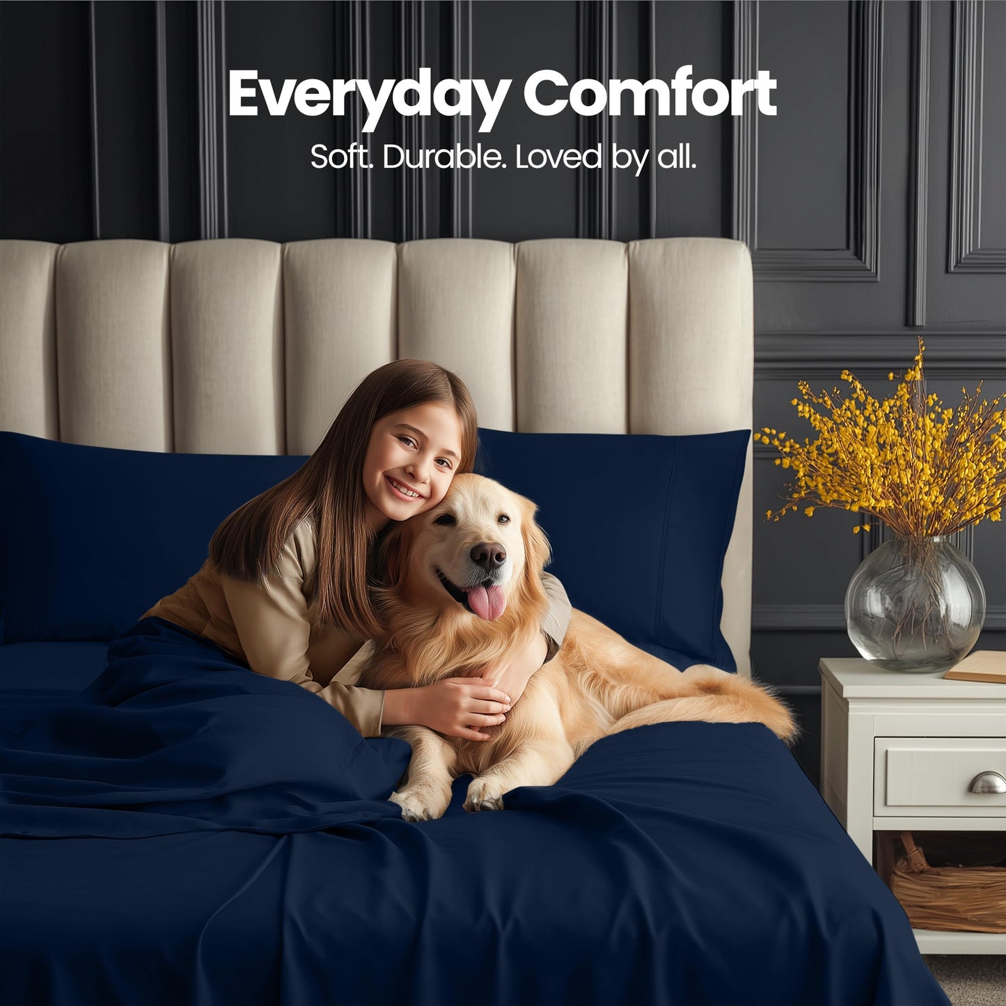 Utopia Bedding King Size Extra Deep Pocket Sheet Set – Fits Mattresses Up to 21 inches – Cooling, Soft & Breathable – Oeko-Tex 4 Piece Bed Sheets (Navy)