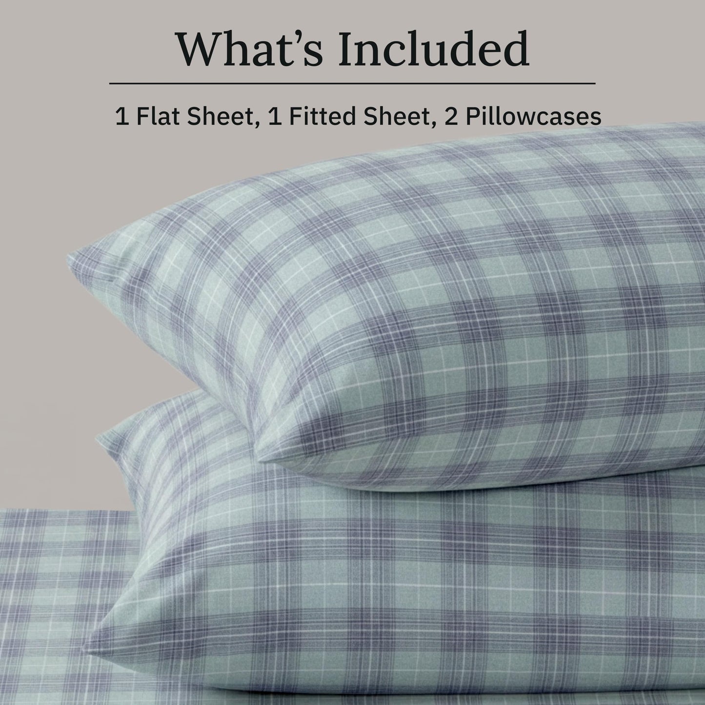 California Design Den Yarn Dyed Flannel King Bed Sheet Set - Made in Portugal, 4-Piece 100% Cotton Extra Deep Pocket King Sheet Set, Thick, Velvet Soft, Triple-Brushed - Green Plaid