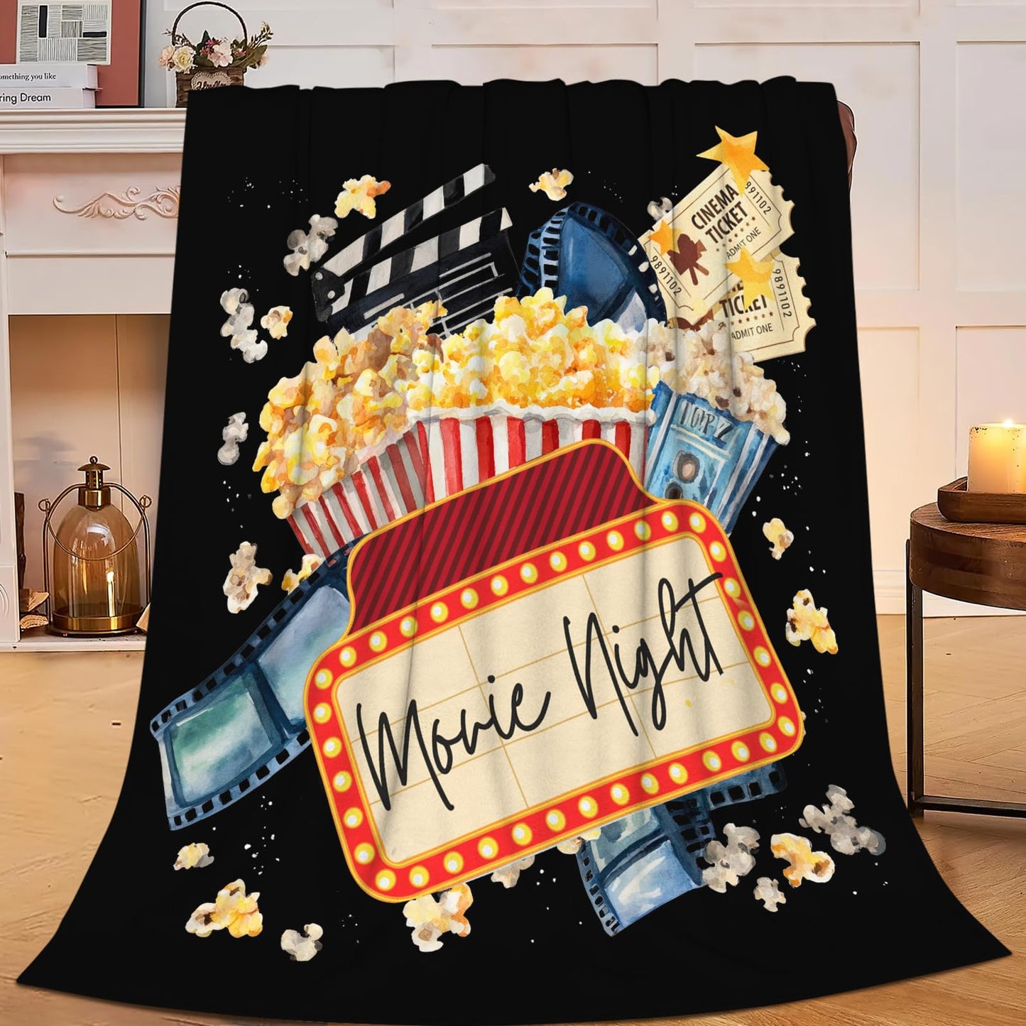Baegopa Movie Blanket Popcorn Gifts for Girls Boys Movie Theater Throw Blankets Cozy Plush Fleece Decor Flannel Fuzzy for Women Men 50"X40"