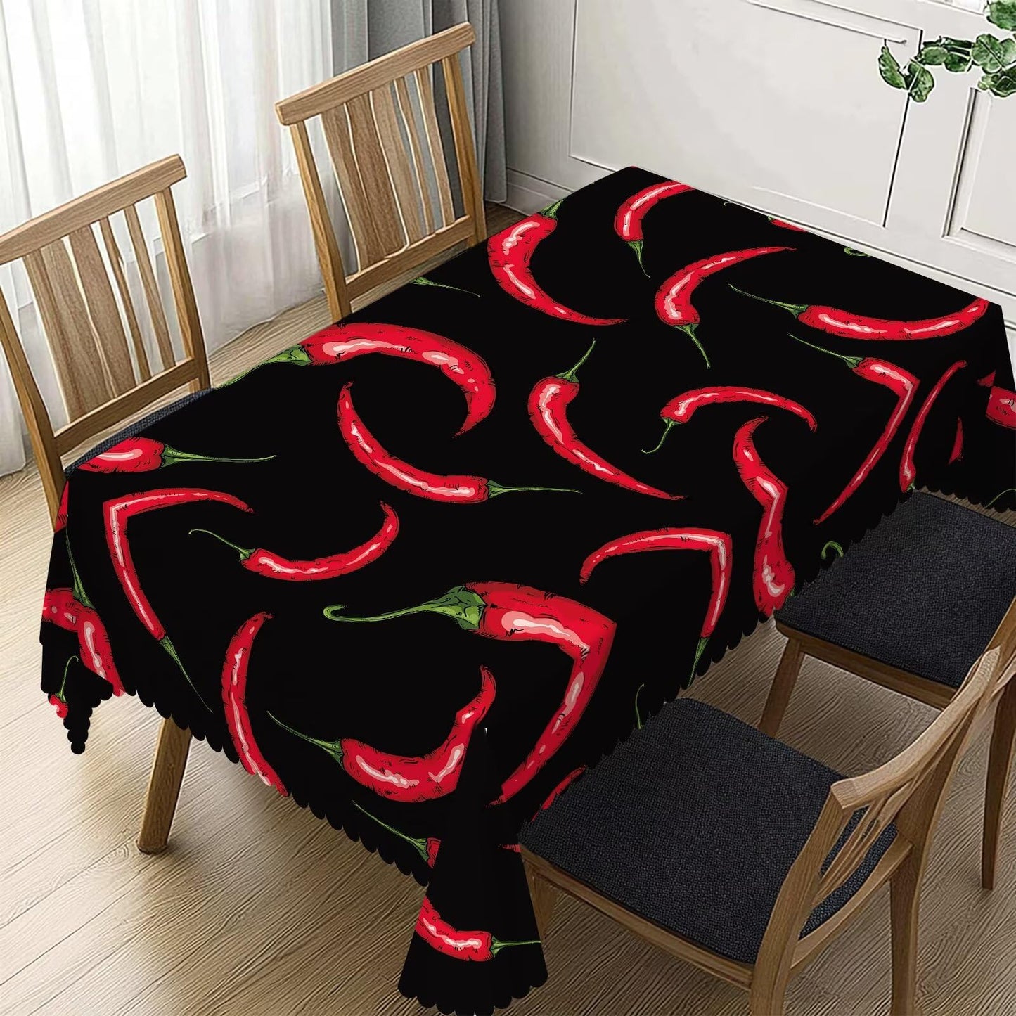 DANSICUINI Chili Pepper Rectangle Tablecloth Red Hot Chili Pepper Table Cloth Black Rectangular Tablecloth Table Cover for Dining Kitchen Party 54 x 72 Inch