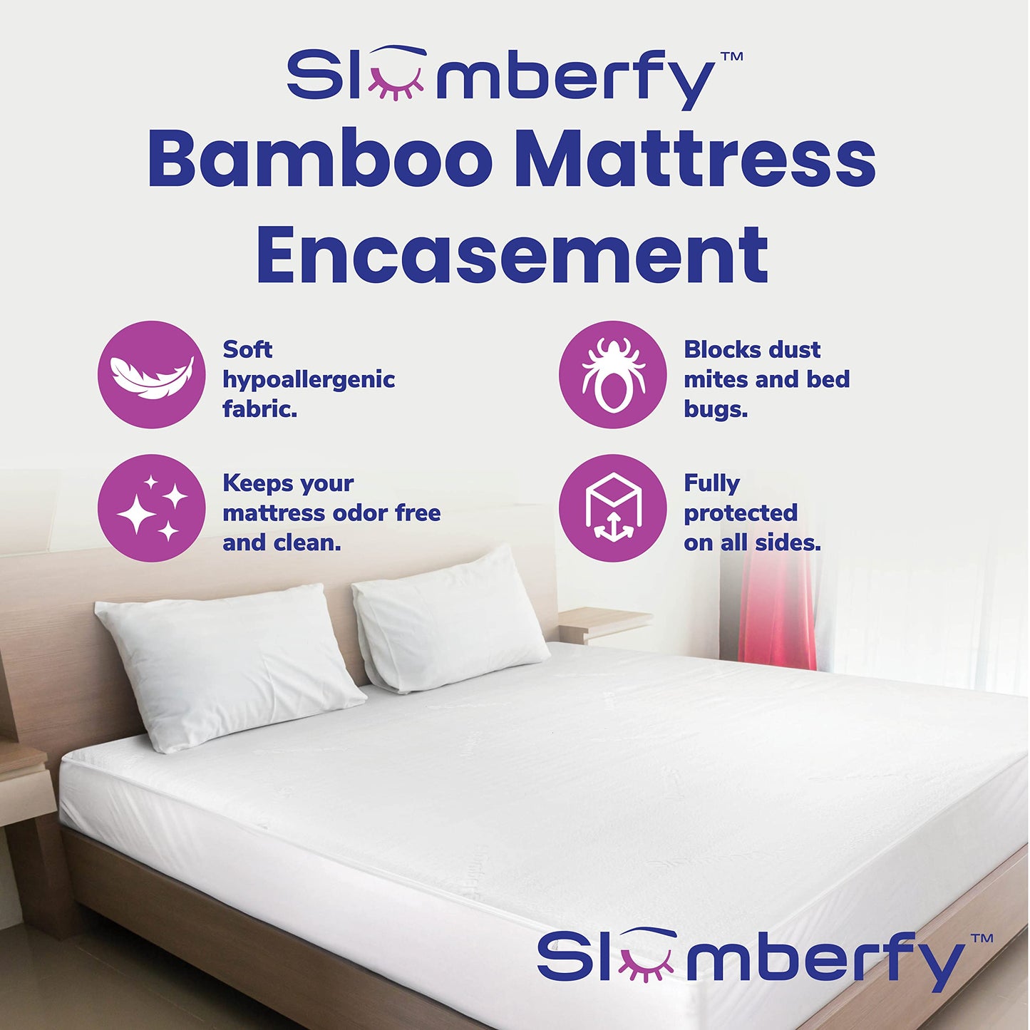 Queen Size Waterproof Bamboo Mattress Encasement by Slumberfy - Premium Skin-Safe Mattress Protector with 360° EZ Zipper, Lab-Tested Bed Bug, Zippered Encasement (60x80 in)