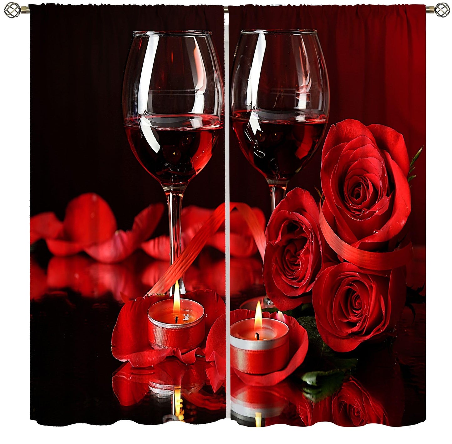 SENRUEGT Red Rose Wine Curtains for Bedroom,Valentine's Day Window Drapes Red Rose Petals Modern Romantic Window Treatments for Living Room Women Bedroom 42" W X 45" L