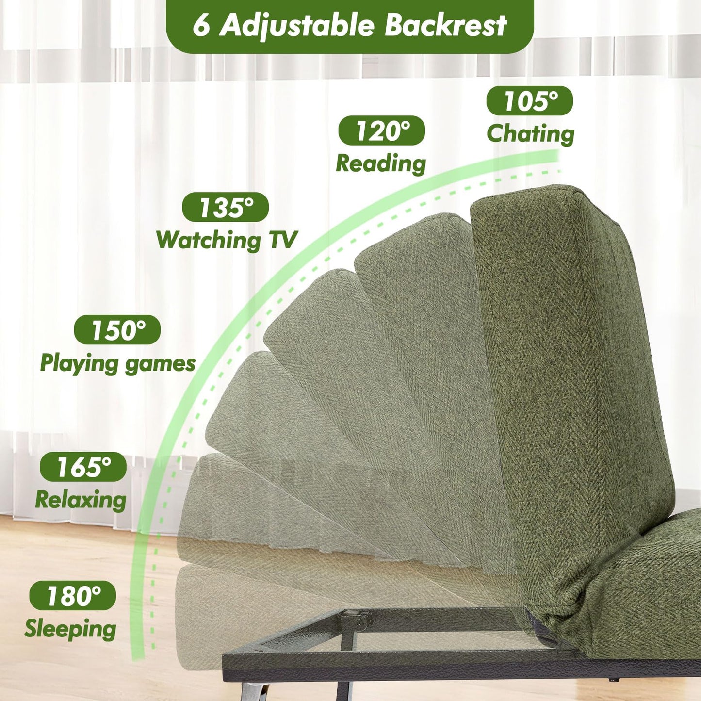 ZZW Sleeper Chair Bed Upgrade 4-in-1 to 5-in-1 Convertible Multi-fuction Sofa Chair w/Adjustable Backrest Assembly-Free Linen Folding Sofa Ottoman Bed for Living Room Apartment (Deep Green)