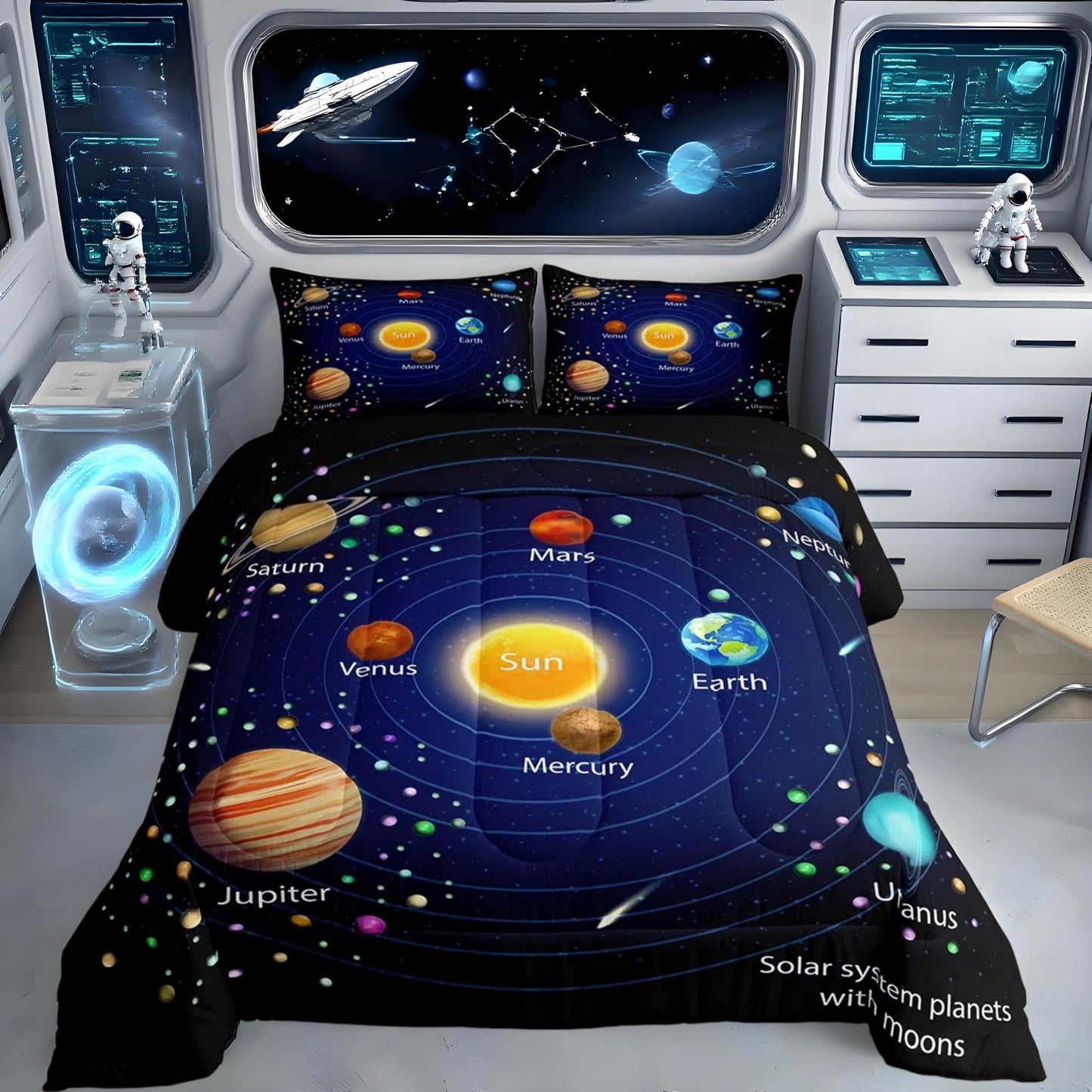 Feelyou Outer Space Comforter Set Boys Universe Planet Bedding Set for Kids Boys Girls Galaxy Comforter Planet Quilt Set 1 Comforter Set with 1 Pillowcase Twin Size