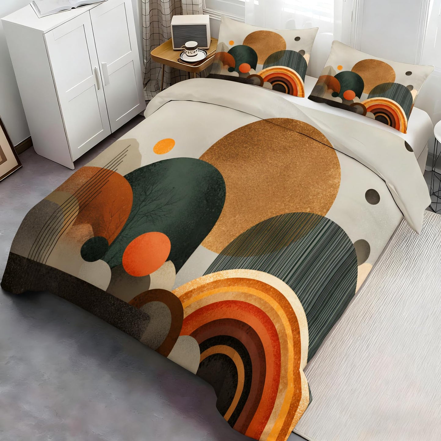 ZAOMIR Mid Century Modern Duvet Cover Twin Size, Sun Boho Abstract Bedding Set 3 Piece, Minimalist Geometric Patterned Comforter Cover with Zipper Soft Microfiber, 2 Pillowcases