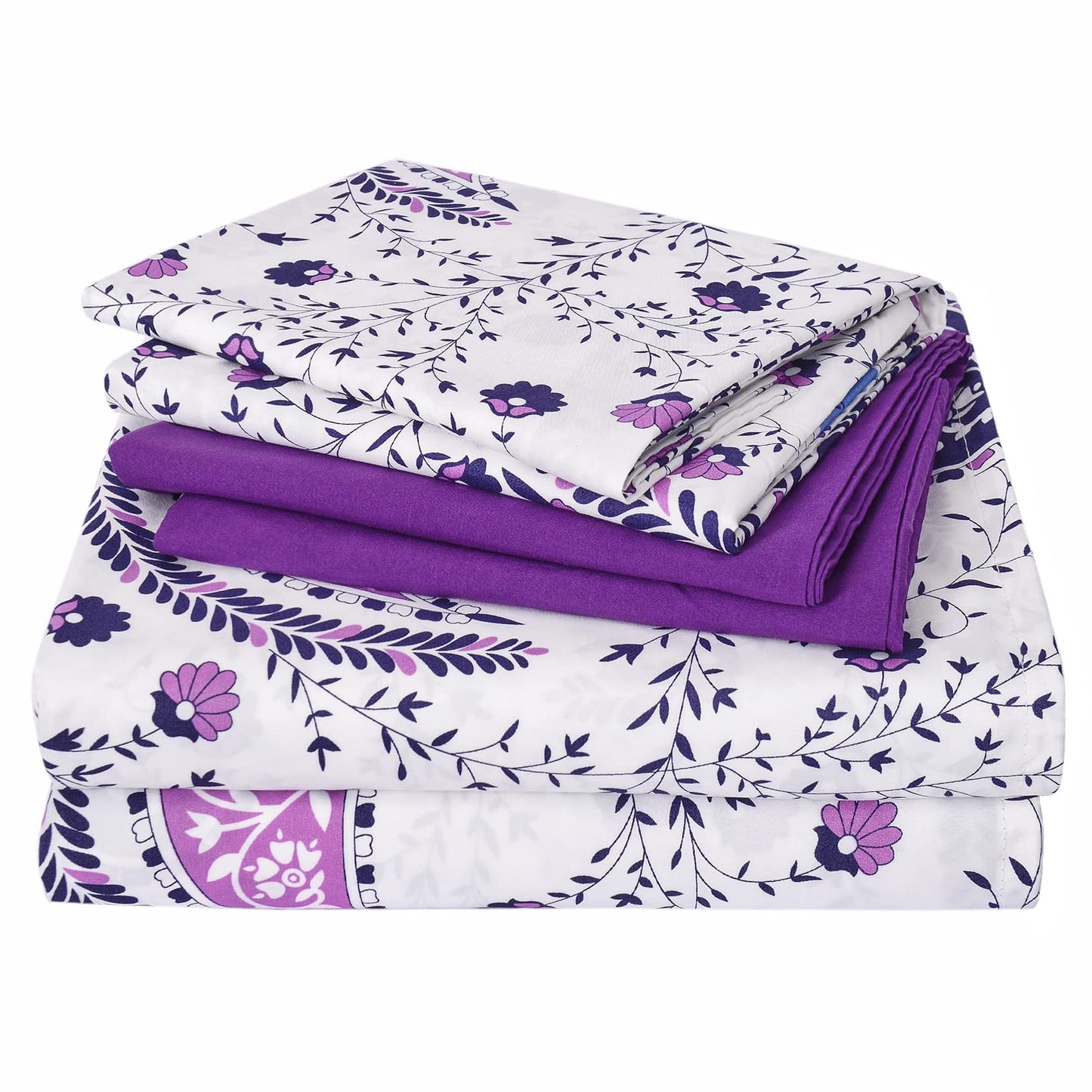 JSD 6 Piece Paisley Printed Sheet Set King Size, Soft Purple Pattern Microfiber Bed Sheets Deep Pocket