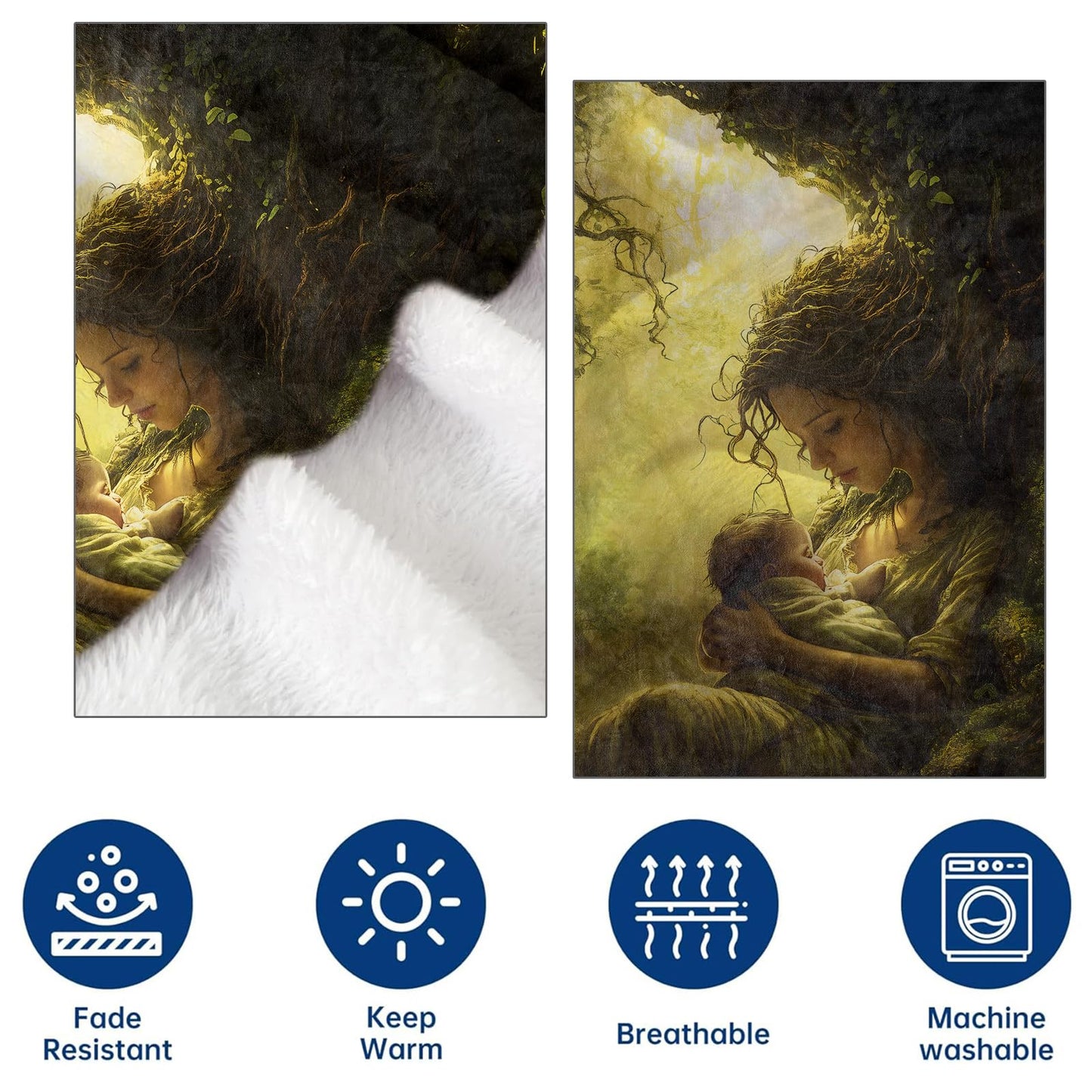 CUEBOS Tree of Life Flannel Throw Blanket 50x60 Inch, Enchanted Forest Earth Mother Scene Blankets Soft Cozy Fleece Throws for Women Nature Lover Bed Sofa Dorm Living Room Home Decor Gifts