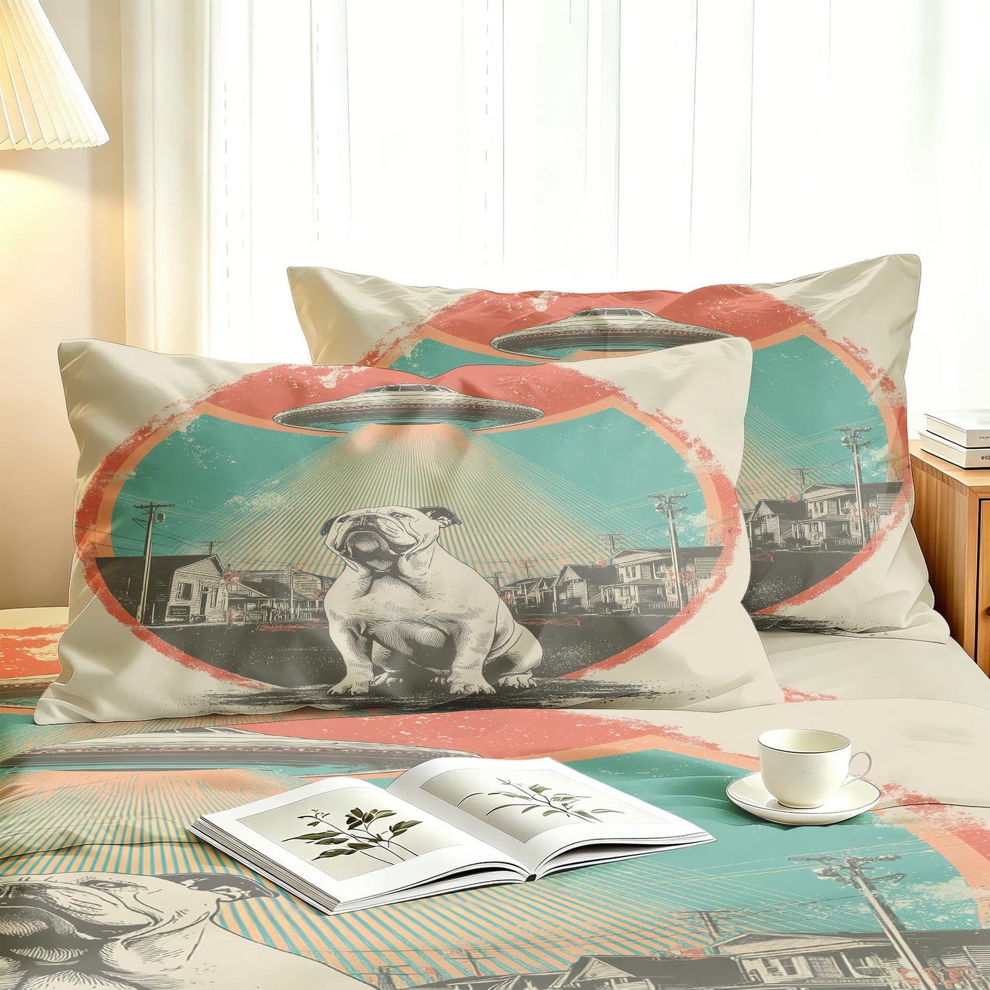 Bulldog Bedding Set 4 Pcs Kids UFO Queen Sheets