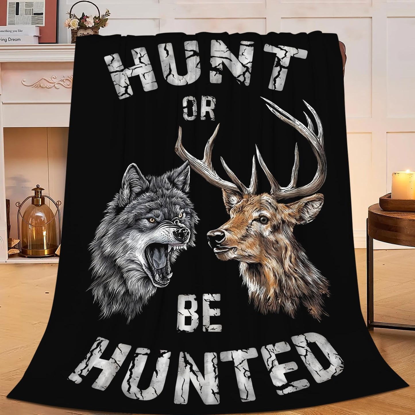 Hunting Blanket for Men, Deer Wolf Throw Blanket for Couch Bed, Soft Rustic Flannel Fleece Blanket, Cozy Hunting Gifts for Husband Dad Hunters Cabin Decor 50"X40"