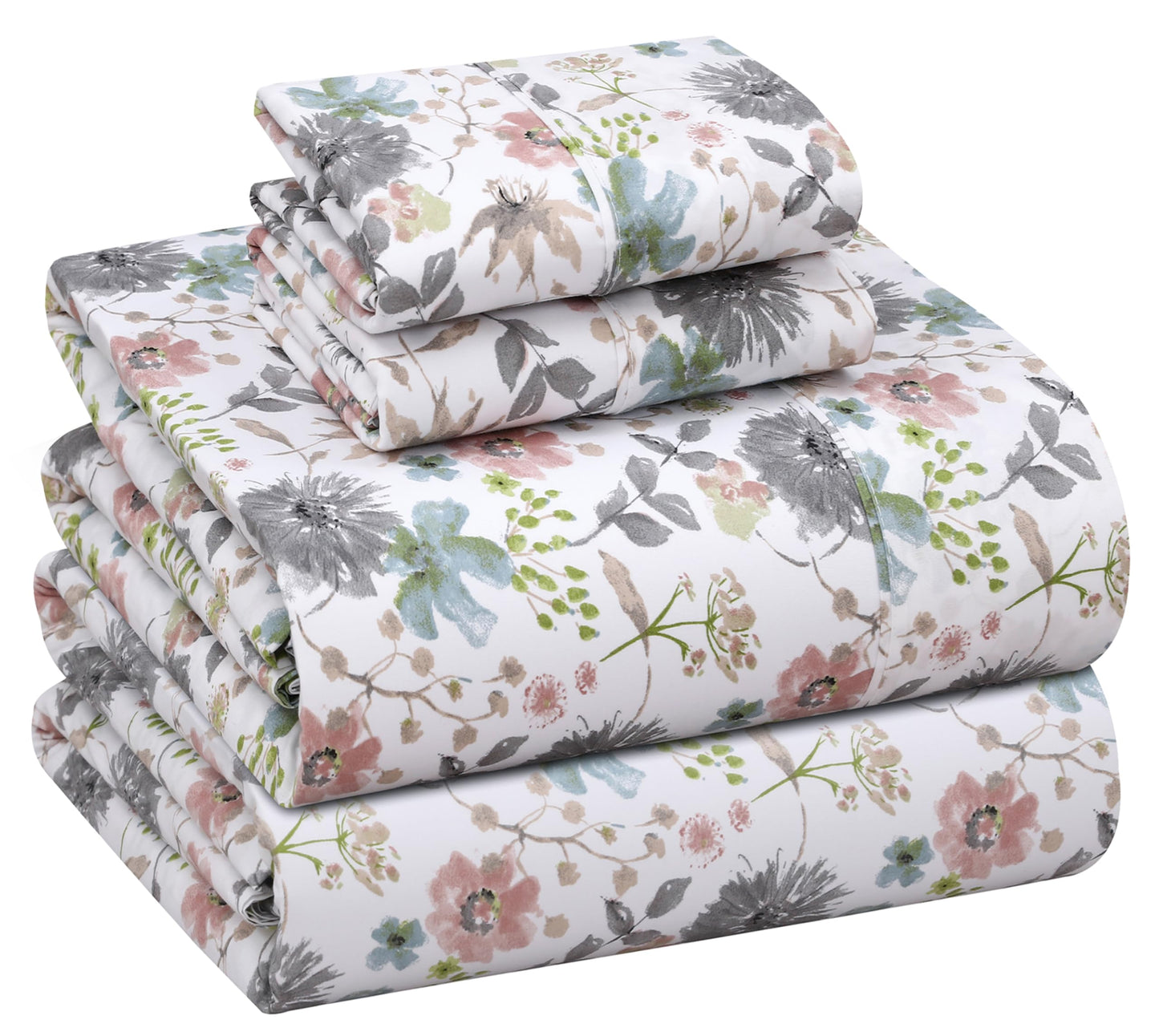RUVANTI 100% Cotton Percale Sheets Queen Size – Crisp Cooling Bed Sheets for Hot Sleepers, Deep Pocket 16”, Soft Breathable & Durable Hotel-Style 4 Piece Set, Dandelion Field