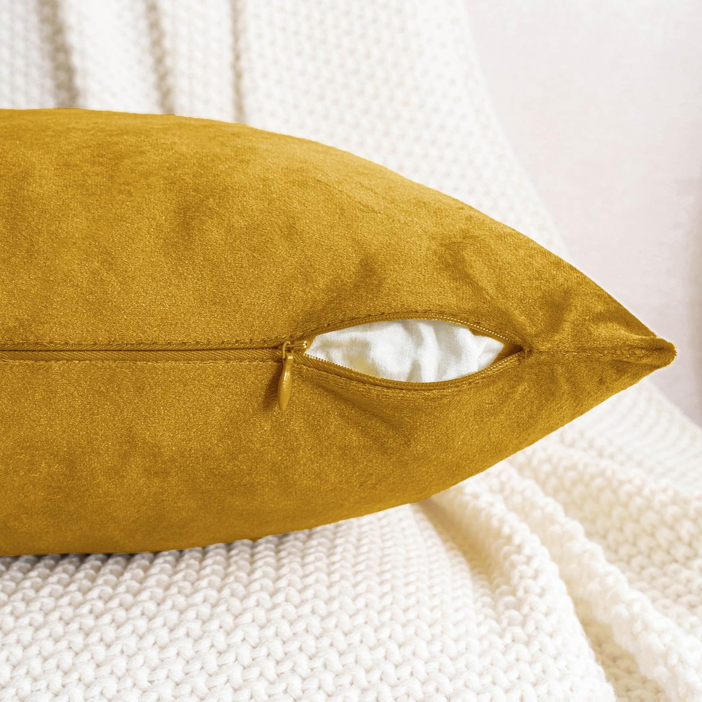 HWY 50 Dark Gold Velvet Throw Pillow Covers 16x16 Inch, Pack of 2 Soft Cozy Solid Decorative Luxury Cushion Cases for Couch Sofa Bed Living Room Bedroom