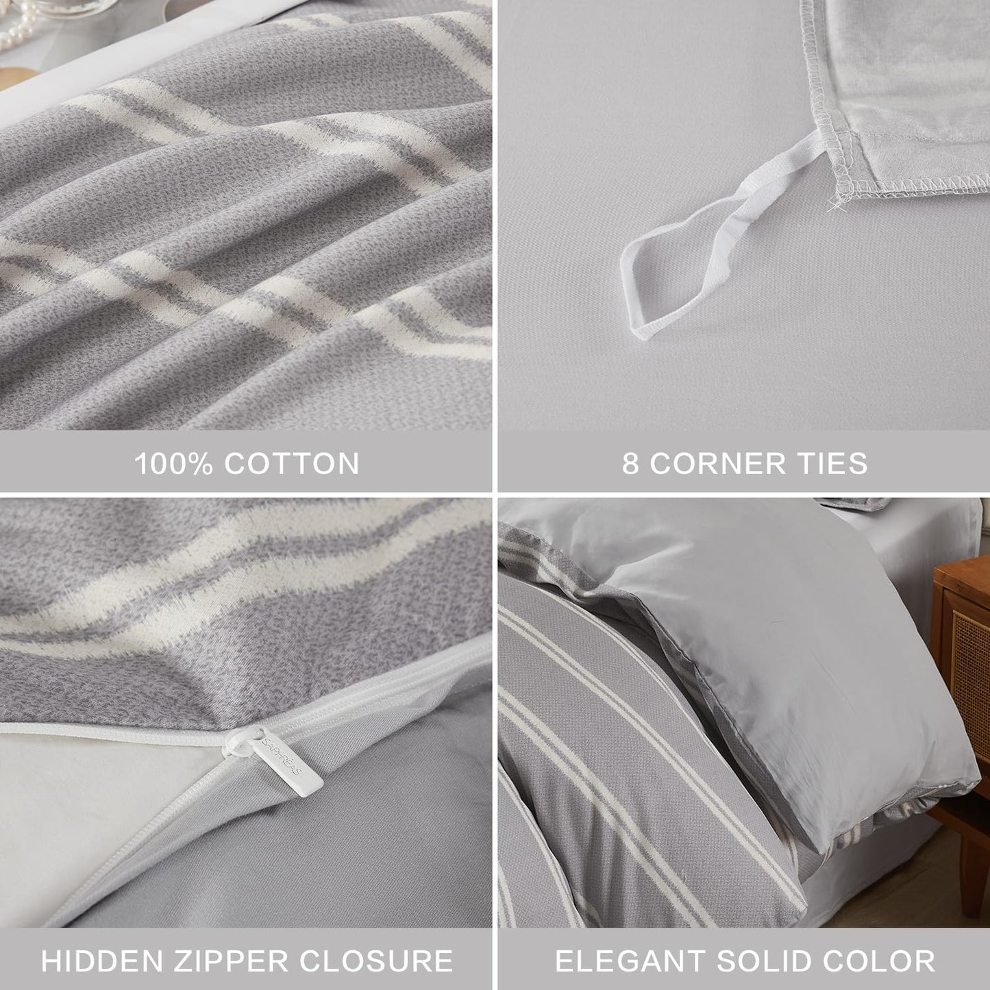 SAPHREAS Boy Gray Stripes Duvet Cover Set Twin Size 2pcs Dark Grey Streak Bedding Comforter Cover Set 1 Duvet Cover 1 Pillow Sham