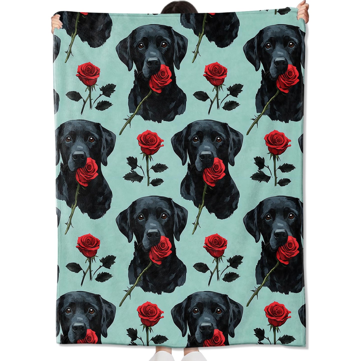 amepay Black Labrador with Red Rose Blanket Gifts for Kids Adult Girls,Puppy Lab Dog Flannel Throw Blankets,Soft Comfy Lightweight for Modern Home Couch Bed Sofa Decor,Pet Lovers 60x50in