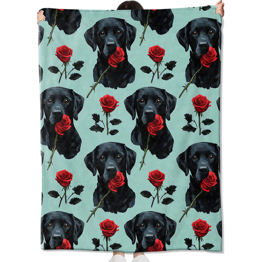 amepay Black Labrador with Red Rose Blanket Gifts for Kids Adult Girls,Puppy Lab Dog Flannel Throw Blankets,Soft Comfy Lightweight for Modern Home Couch Bed Sofa Decor,Pet Lovers 60x50in