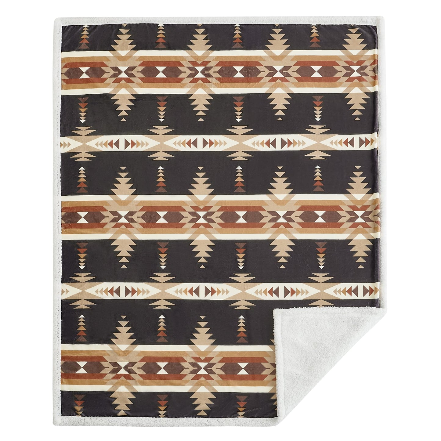 Paseo Road Indigo Hill by HiEnd Accents Yosemite Aztec 3 Piece Sherpa Throw Blanket Set, Tribal Navajo Print Fleece Throw Set, Western Southwestern Style, 1 Throw and 2 Pillows