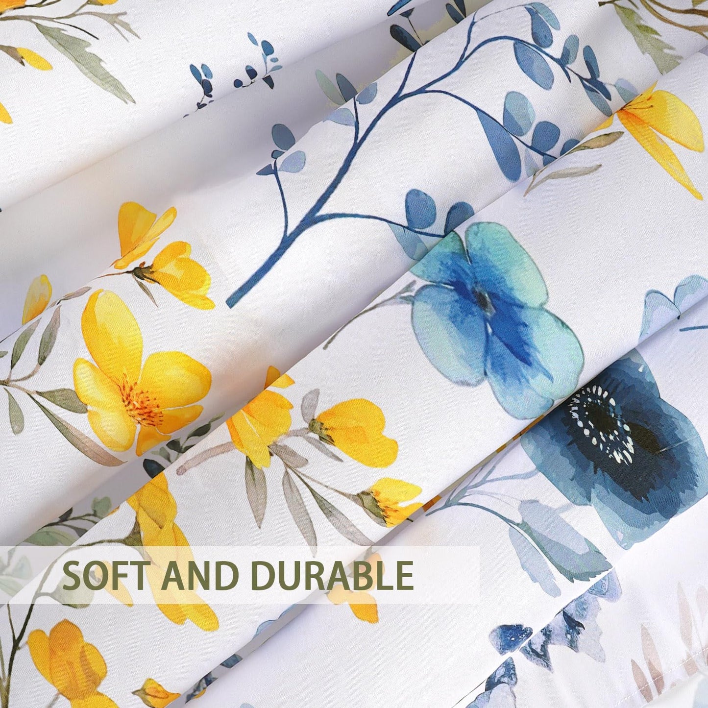 WTQPLNMCB Floral Curtains 84 inch Curtains 2 Panel Set for Living Room Yellow and Blue Darkening Light Blocking Drapes Grommet for Bedroom Bathroom