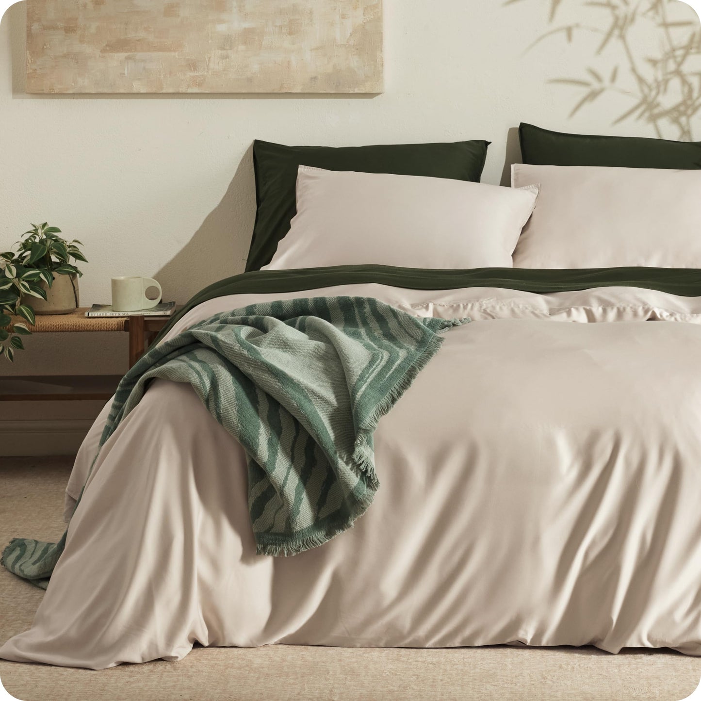 Bedsure 100% Organically Grown Bamboo Viscose Duvet Cover Set King Size | Cooling Bedding Set for Hot Sleepers | PureWoven Luxury Silky Soft | No Insert | 2 Pillow Shams (Beige, 104"x90")