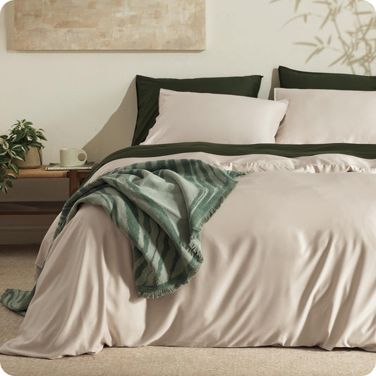 Bedsure 100% Organically Grown Bamboo Viscose Duvet Cover Set King Size | Cooling Bedding Set for Hot Sleepers | PureWoven Luxury Silky Soft | No Insert | 2 Pillow Shams (Beige, 104"x90")
