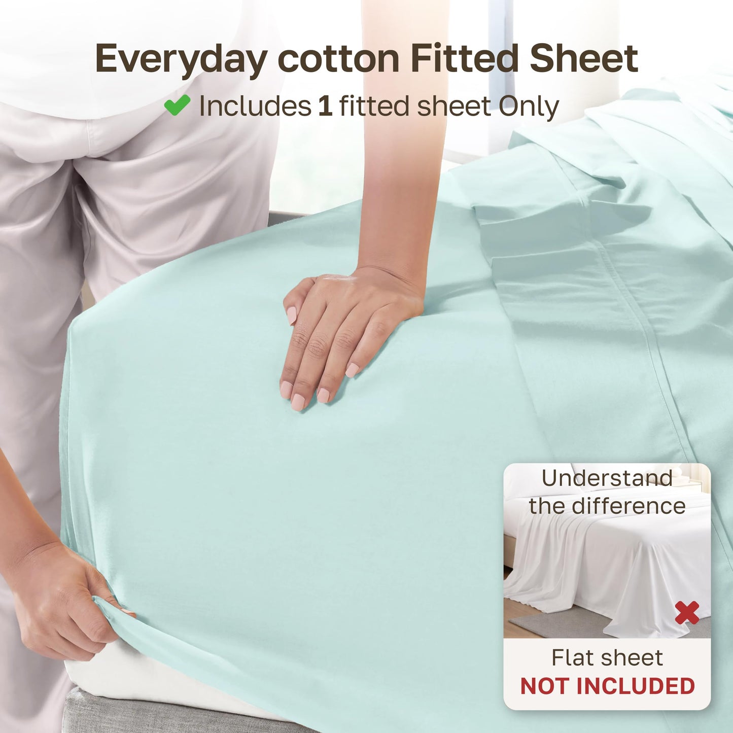 California Design Den King Fitted Sheets Only, Soft 100% Cotton Sateen, Deep Pocket, Durable All-Around Elastic, Head/Foot Side Indicators, King Size Fitted Sheets (Seafoam)