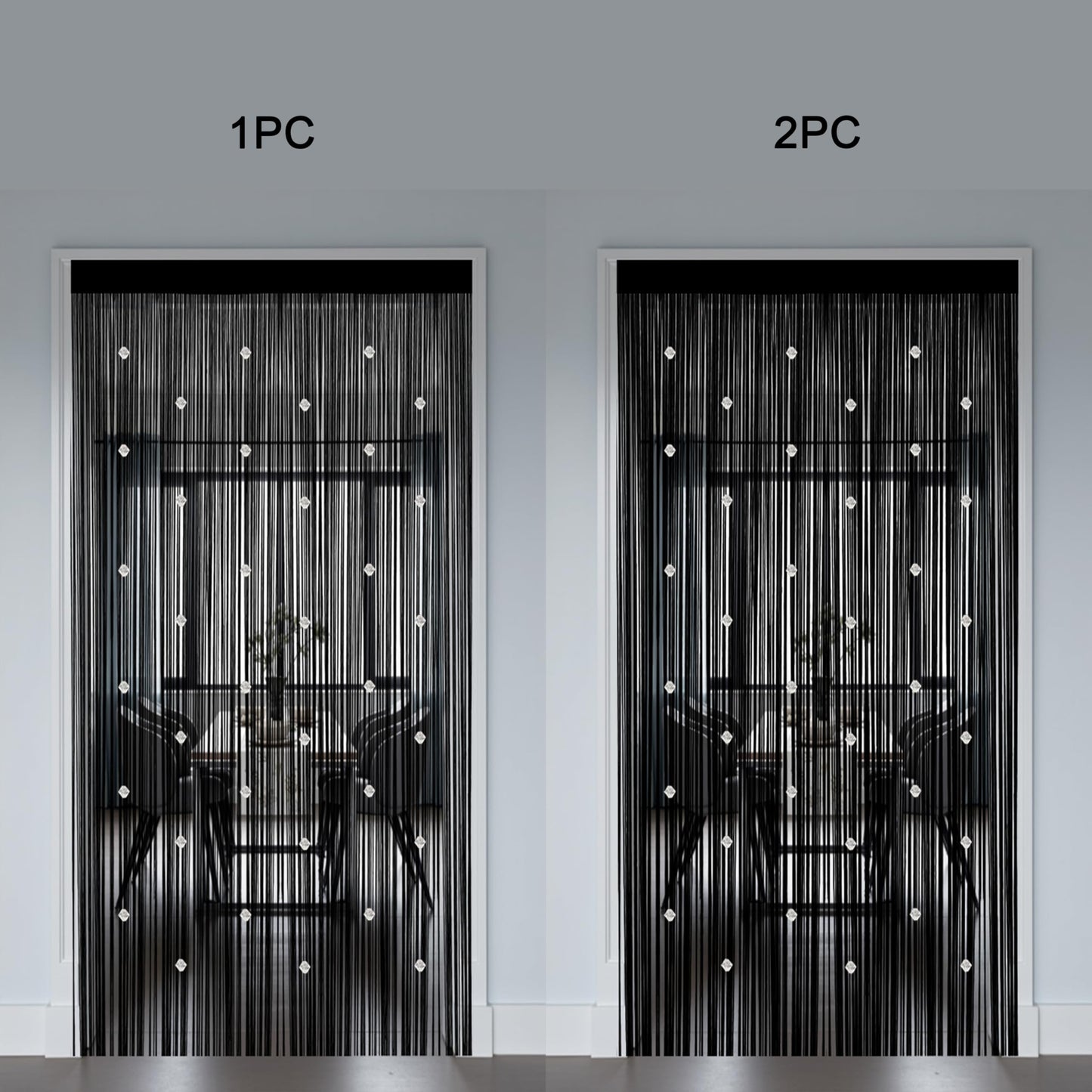 Beaded String Curtains for Doorways Boho Bedroom Decor Hanging Door Wall Beads Closet Window Curtain Room Divider Privacy Decorative (Black, 39" W x 79" L)