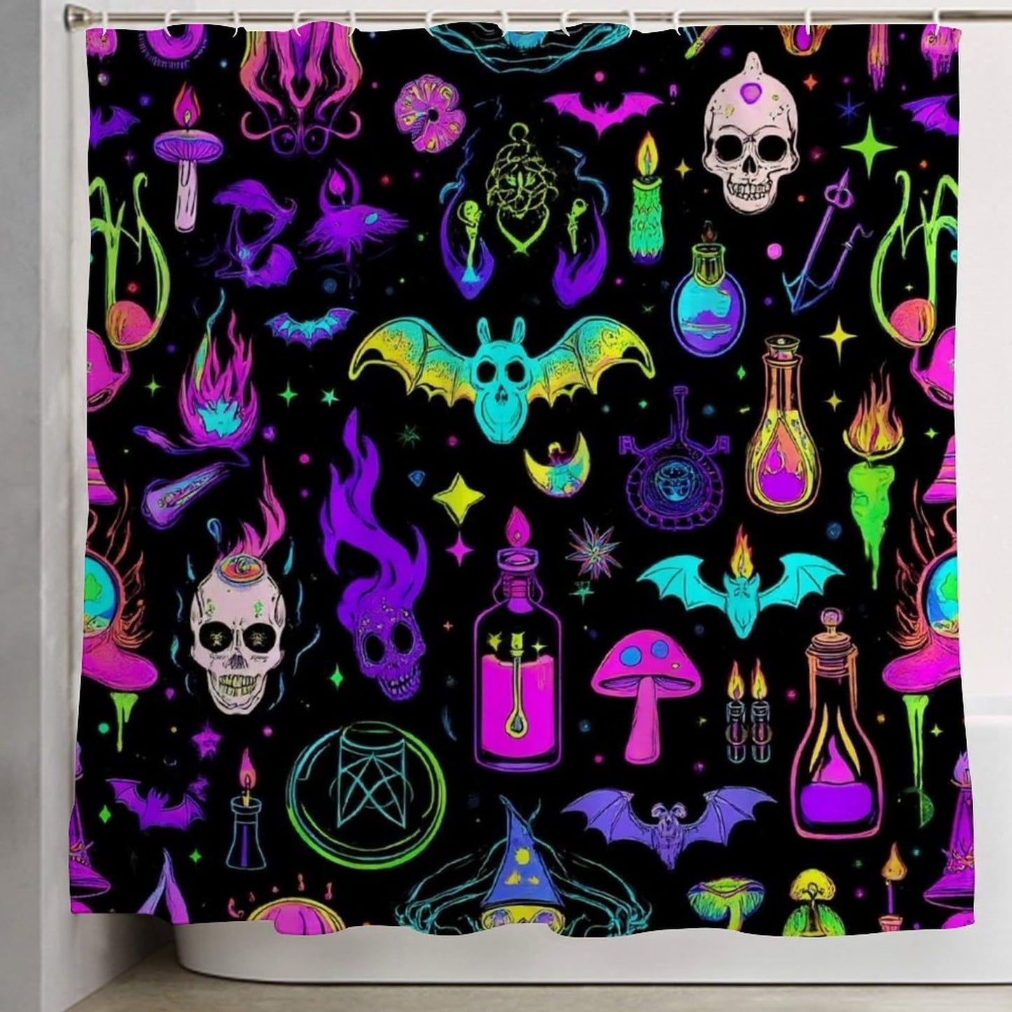 Meaudiwes Fashion Lightweight Shower Curtain Washable Shower Curtain with 12 Hooks Halloween Goth Witchy Witch, 72"x 70"