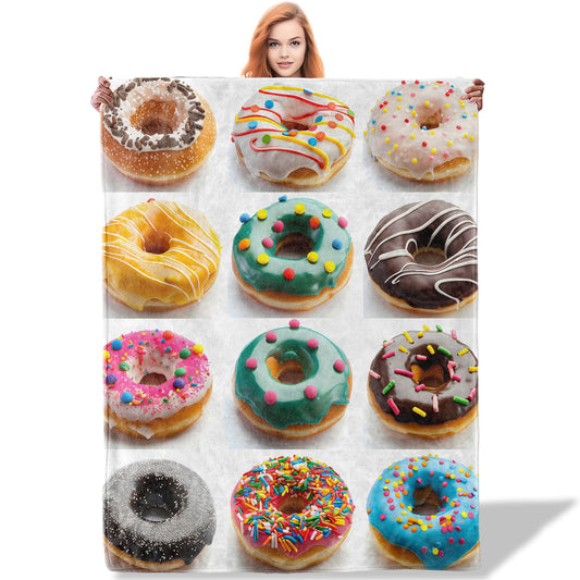 Plistiz Colorful Donuts Throw Blanket 50x60 Inch, Fun Blankets for Kids Room Decor, Soft Flannel Polyester Gift for Children