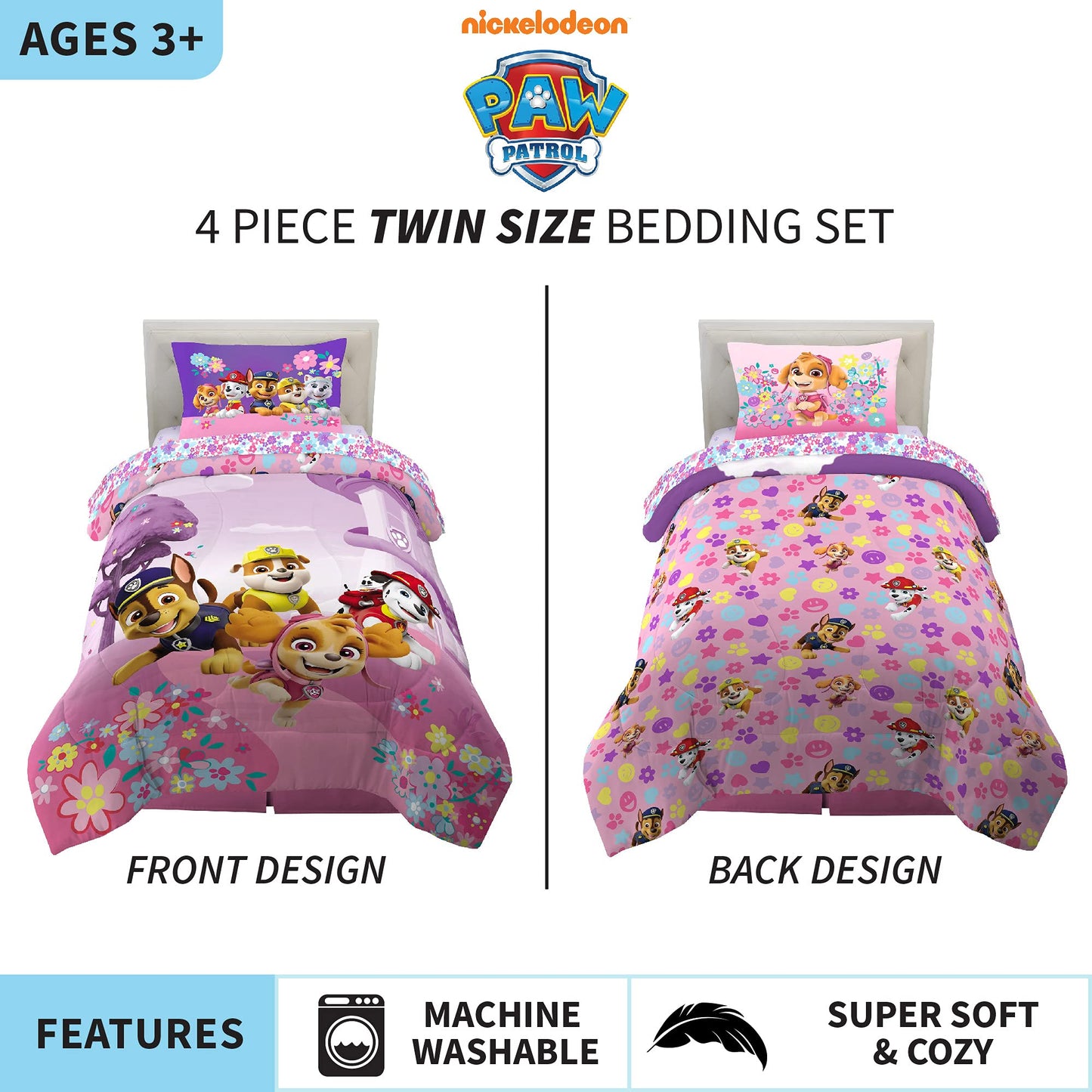 Paw Patrol Girl Kids Bedding Super Soft Comforter and Sheet Set, 5 Piece Full Size, (Officially Licensed Product) by Franco