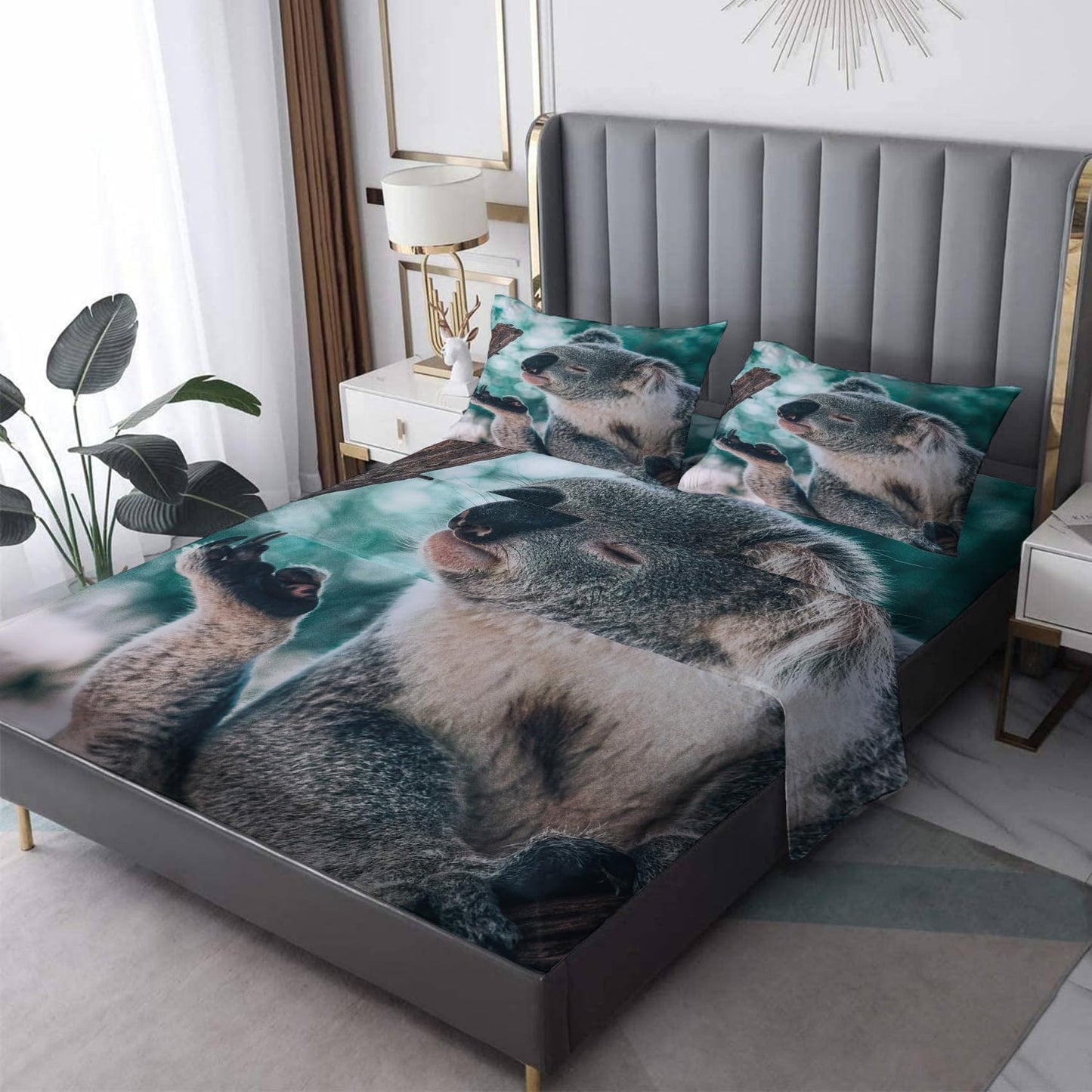 THYUNQ Koala Sheets Full Size Bed, 3D Animal Pattern Bedding Sheets & Pillowcases - 16 Inch Deep Pocket, Super Soft Microfiber Printed Sheet Set 4 Piece