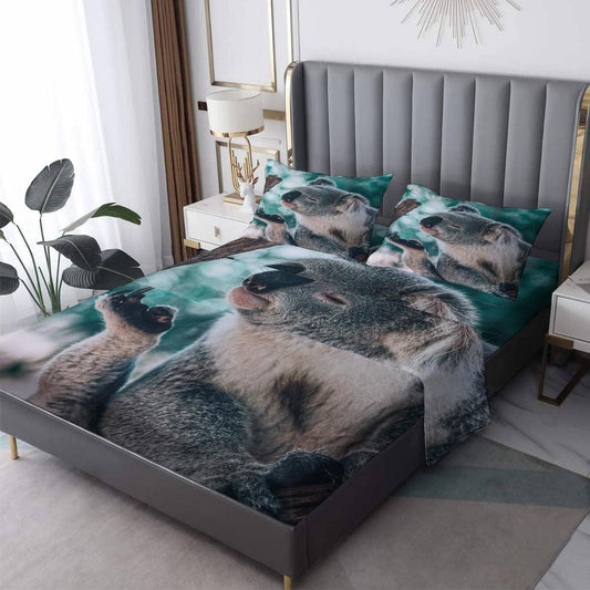 THYUNQ Koala Sheets Full Size Bed, 3D Animal Pattern Bedding Sheets & Pillowcases - 16 Inch Deep Pocket, Super Soft Microfiber Printed Sheet Set 4 Piece
